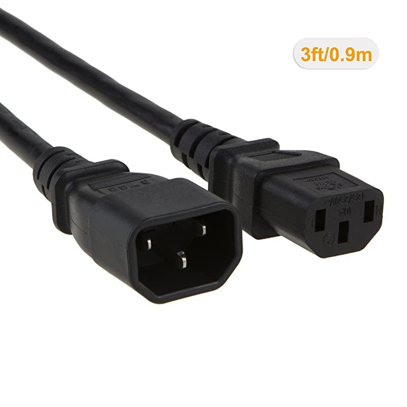2-Pack] 3 Feet 18AWG C14 to C13 PDU Style Computer Power Extension Cable, 0.915M / Black