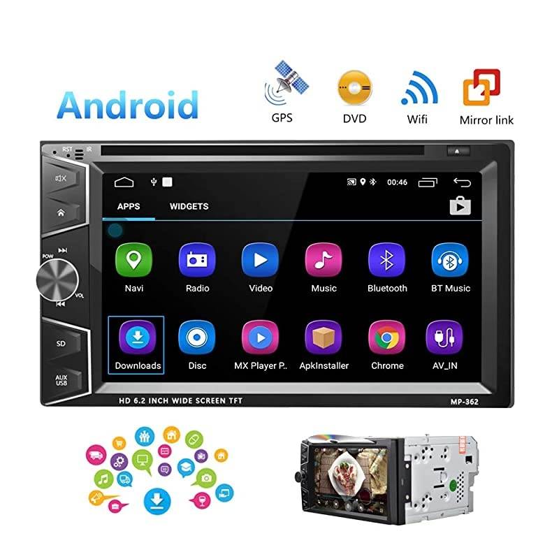 Double Din Android Car Stereo Radio 6.2'' Touch Screen DVD/CD Player Build-in GPS Navigation WiFi Bluetooth Support Android iOS Mirror Link with FM/AM/USB/SD/Backup Camera Input/APP Download