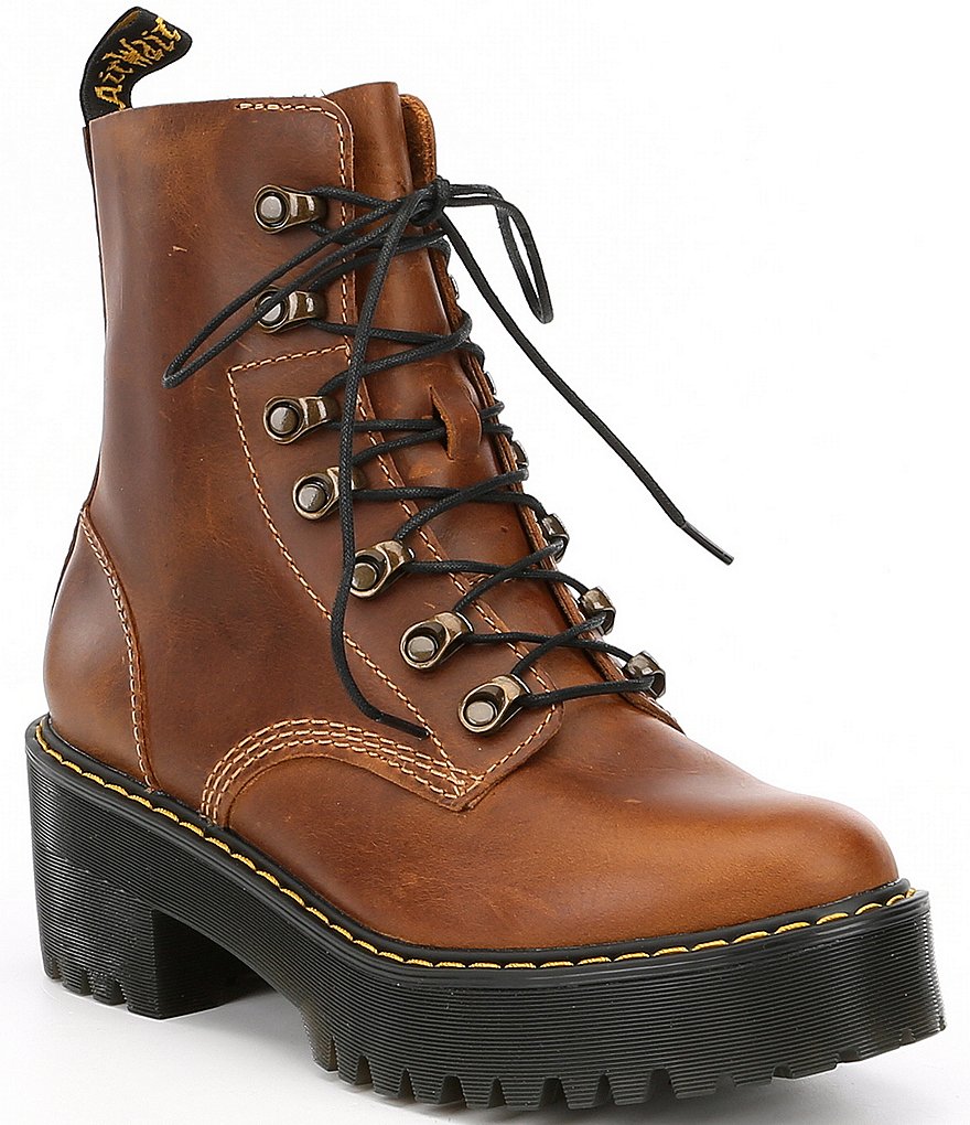 Dr. Martens Women's Orleans Leather Leona Platform Heel Lug Sole Combat Boots
