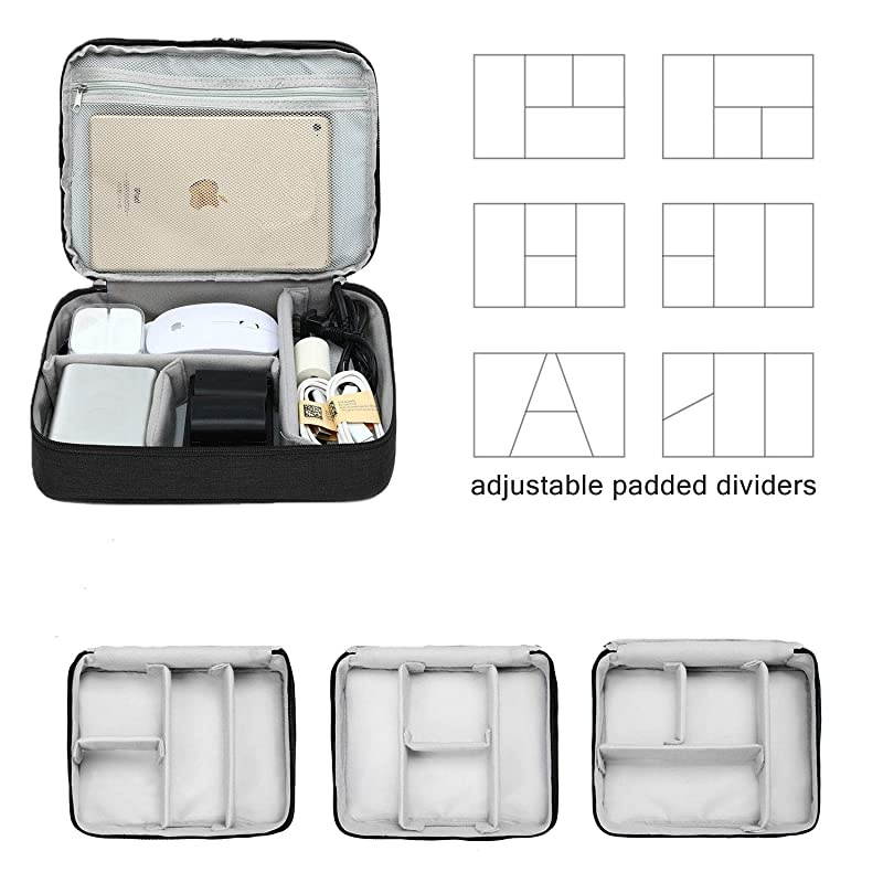 Layer Electronic Organizer with Cable Straps Travel Universal Cable Organizer Electronics Accessories Cases for Cable Charger Phone USB SD Card Black