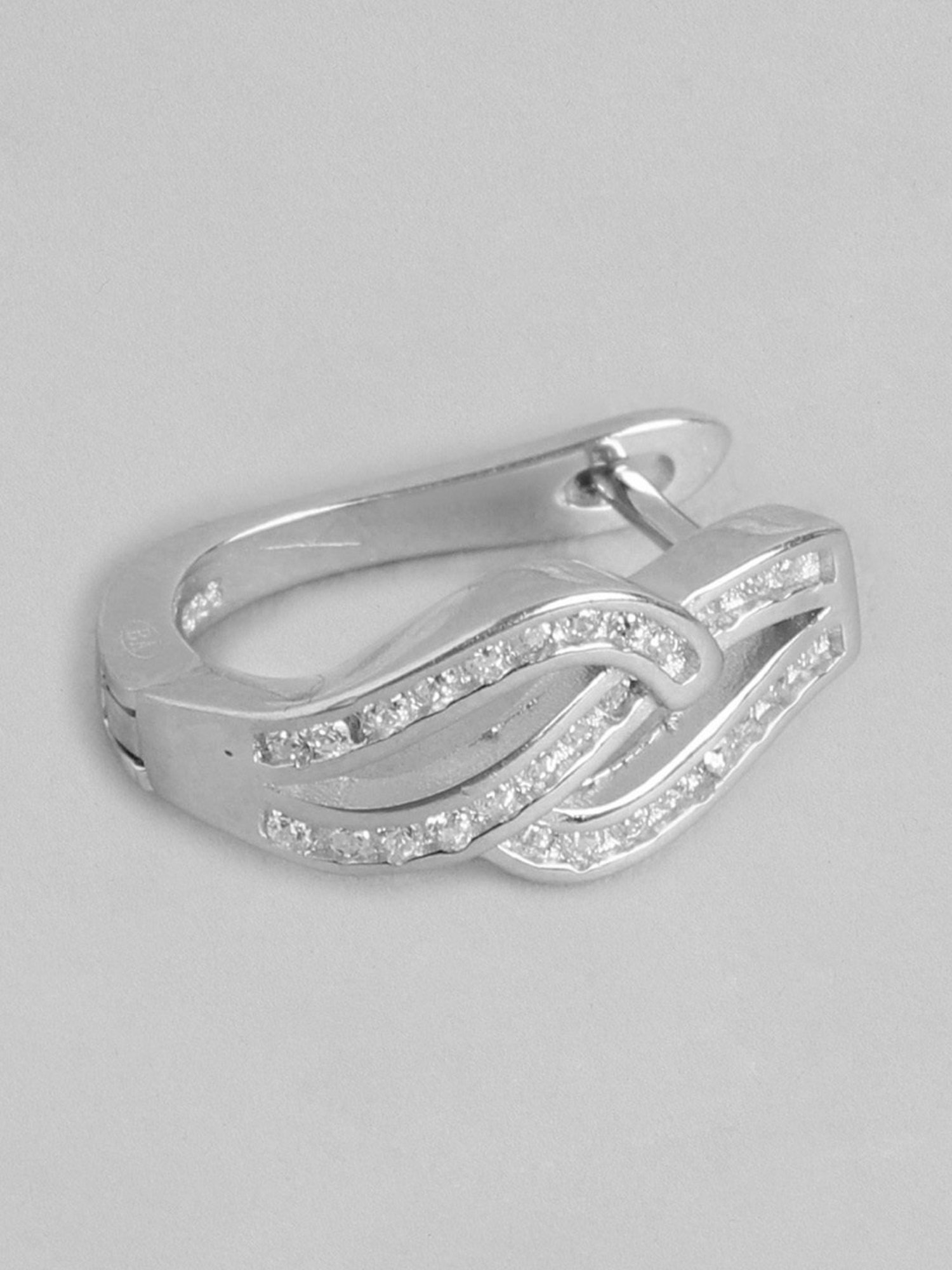 Zavya Rhodium-Plated Contemporary CZ 92.5 Sterling Silver Clip-On
