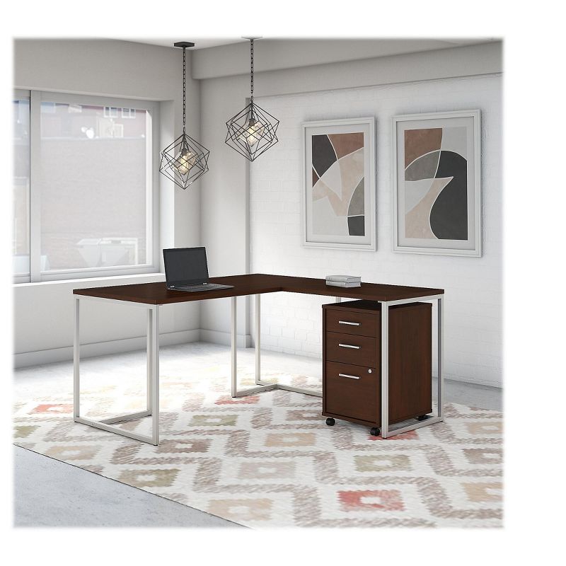 Office by kathy ireland 60 L-Shaped Desk w/Return and File Cabinet, Century Walnut MTH005CWSU
