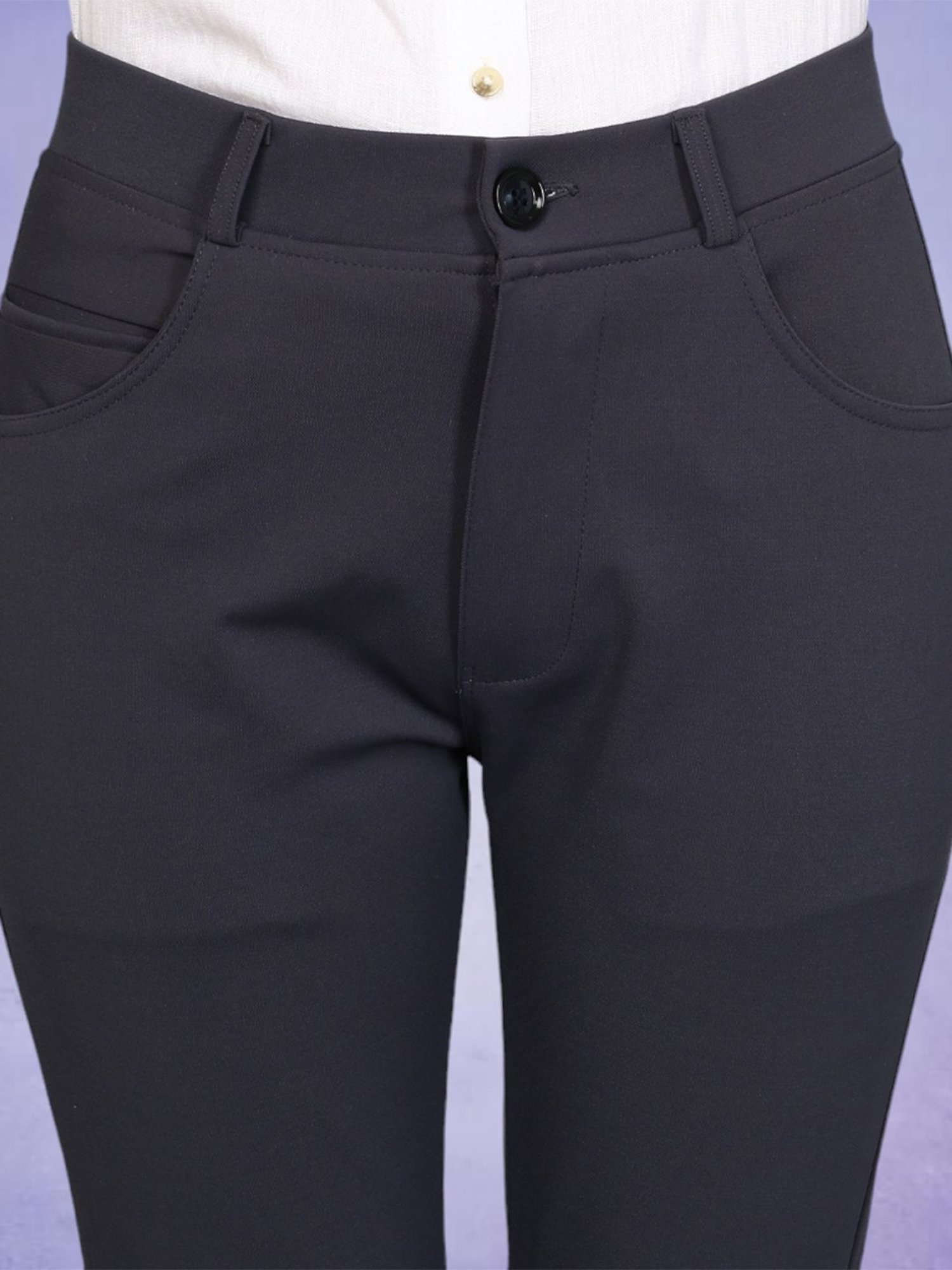 FITHUB Dark Grey Slim Fit High Rise Trousers