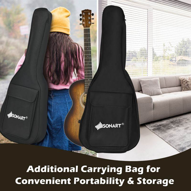 Sonart 40'' Full Size Cutaway Acoustic Guitar Starter Guitarra Bundle Kit Coffee