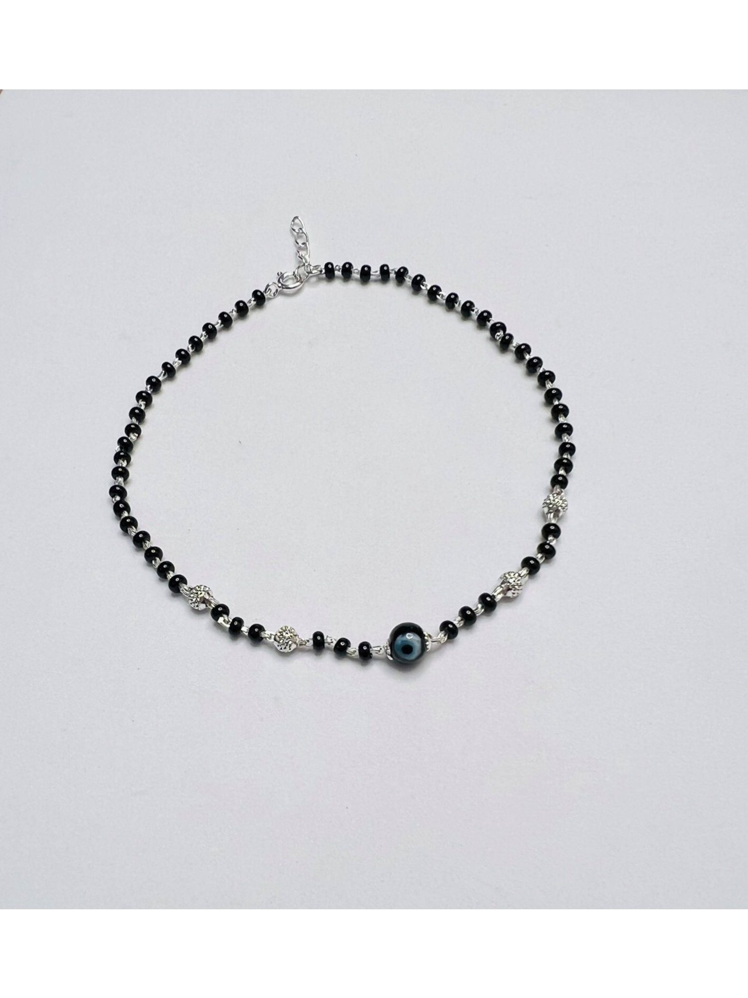 Arte Jewels 925 Sterling Silver Black Beads Evil Eye Anklet for Women & Girls (Single Anklet)
