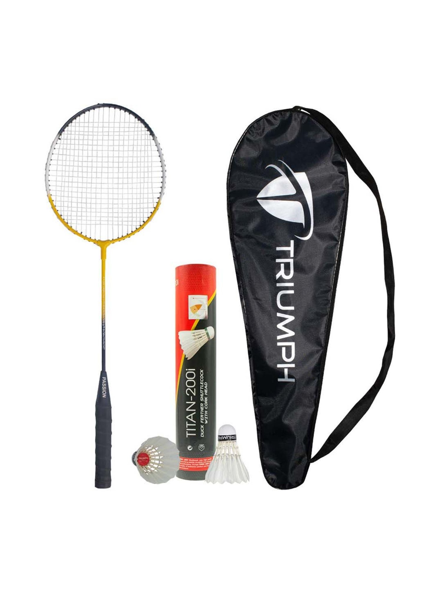 Triumph Multicolored Badminton Racquet with TITAN-200i Duck Feather Shuttlecock for Men (10Pcs)