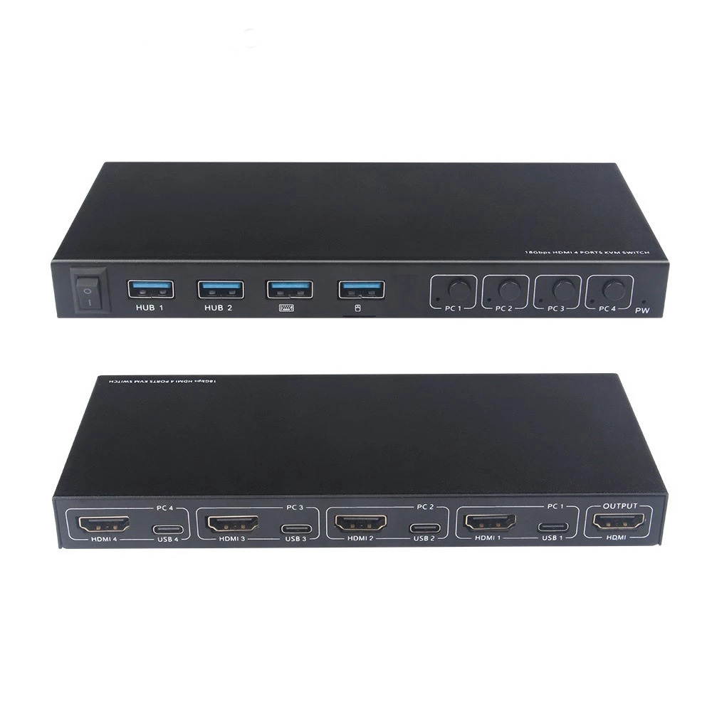 4 Ports 4 IN 1 Out HDMI-compatible KVM Type C Switch Splitter for Sharing Monitor Keyboard Mouse Adaptive support EDID/HDCP