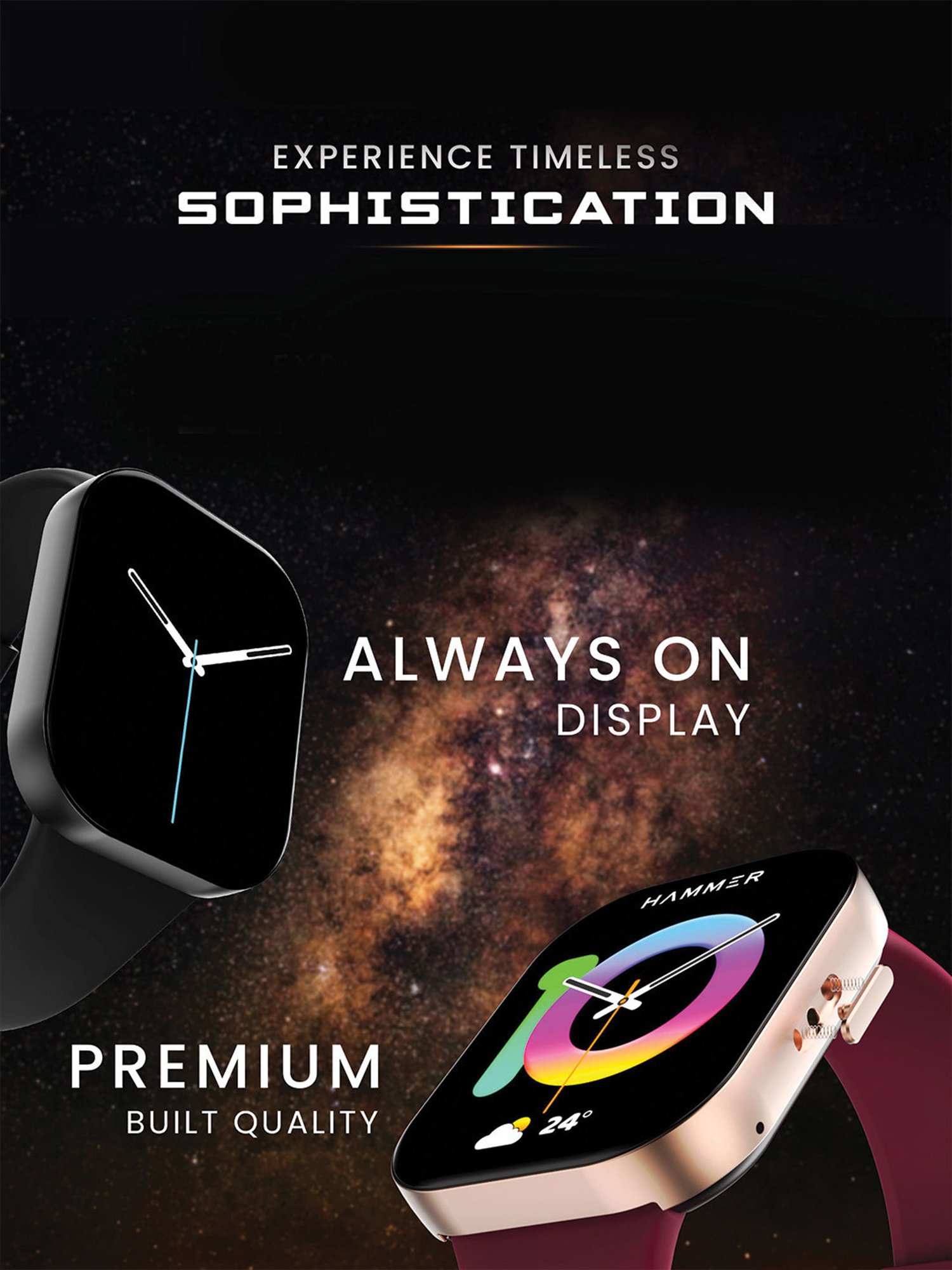 Hammer Robust 1.96 inch AMOLED Smartwatch for Men with BT Calling & 800 Nits (Wine Red)