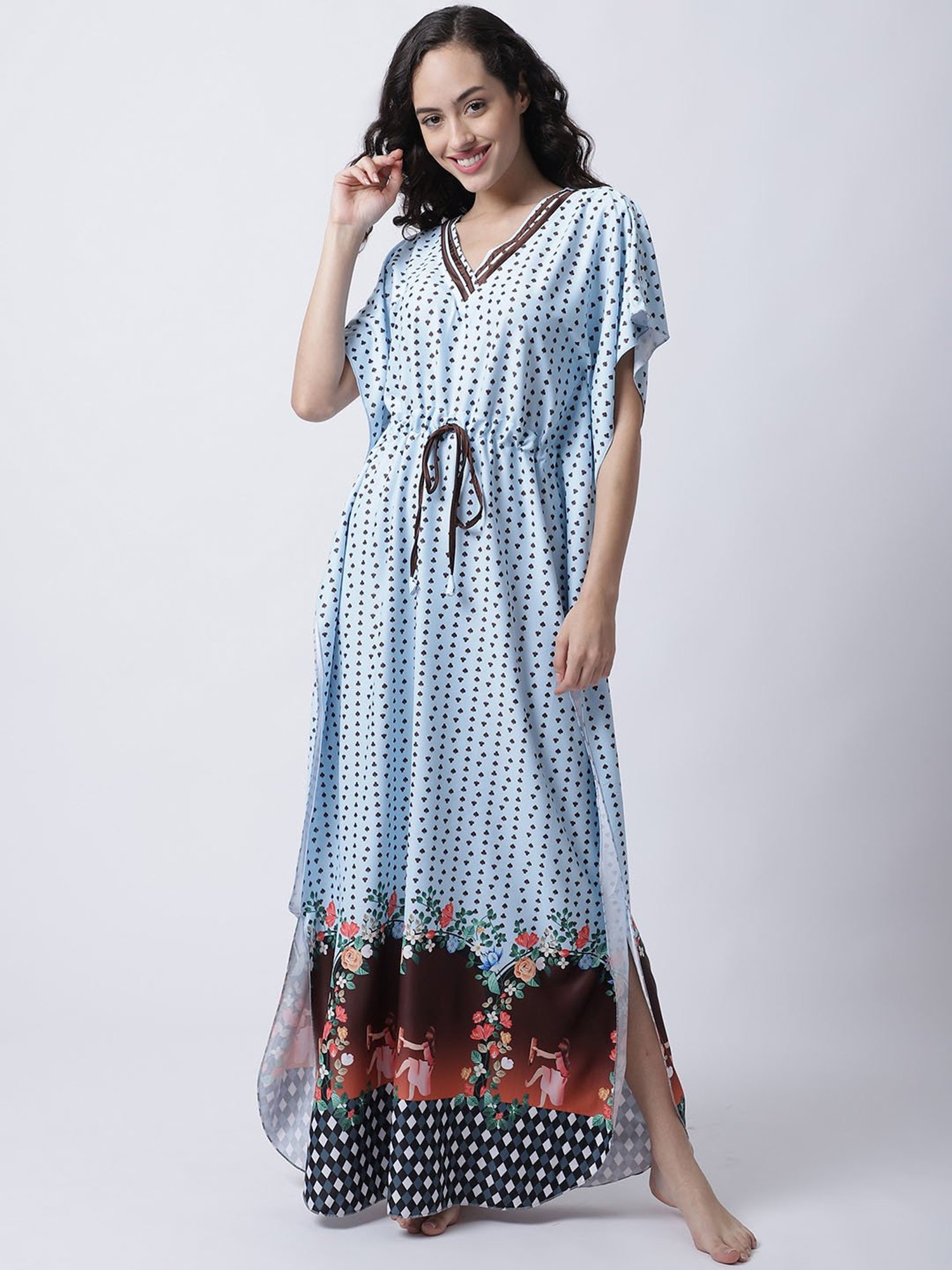 Secret Wish Light Blue Printed Kaftan Nighty