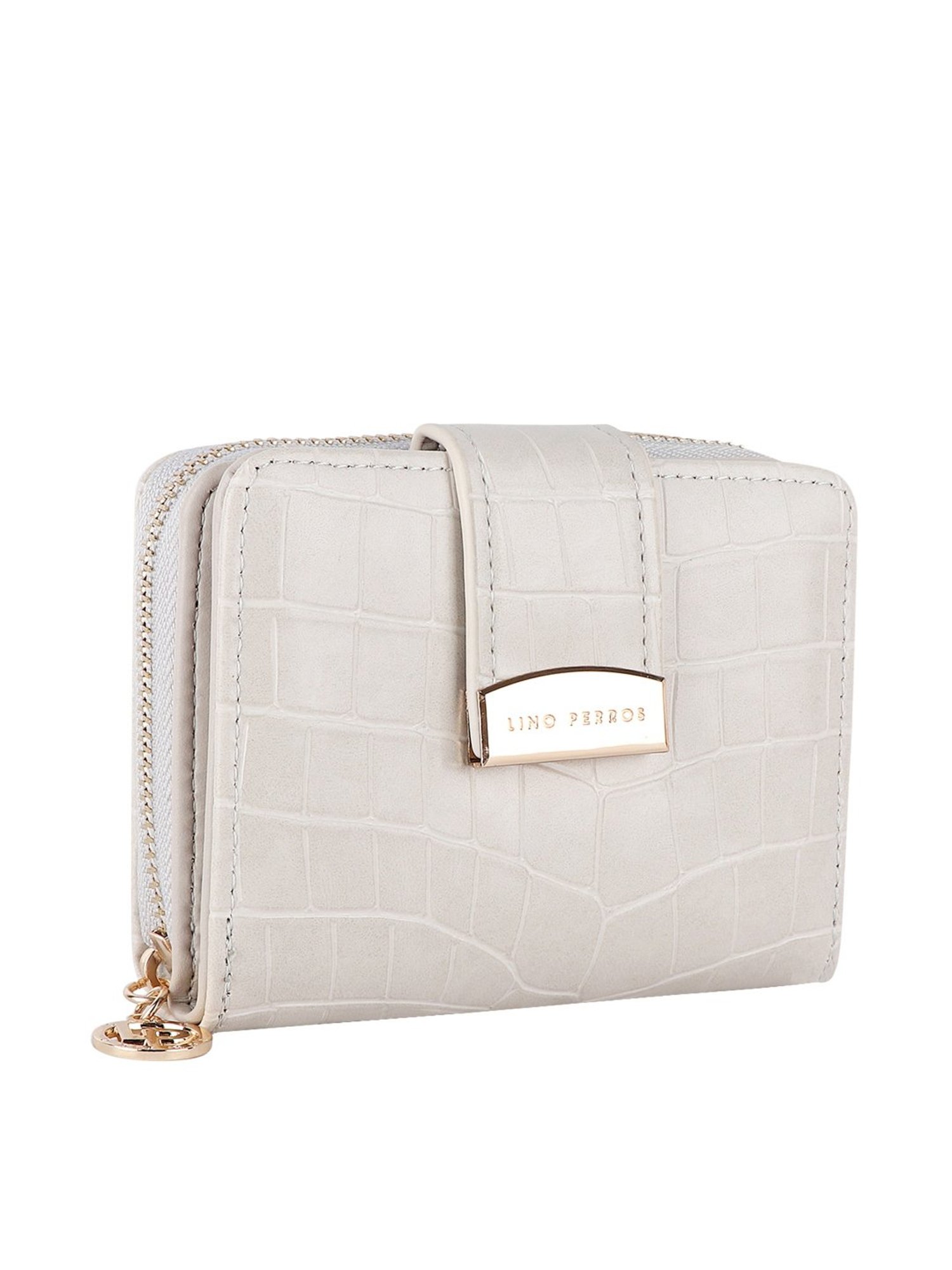 Lino Perros White Solid Zip Around Wallet for Women