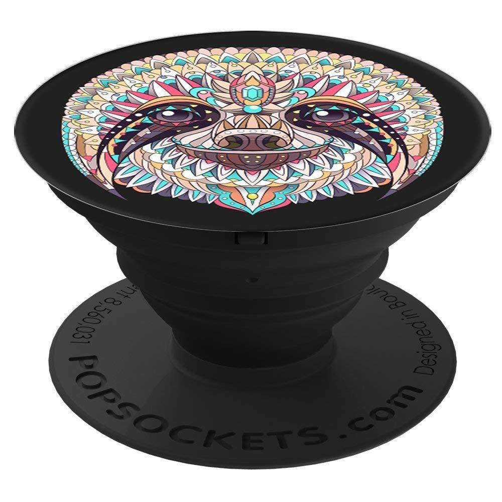 Sassy Southern Charm & Grace Cute & Unique Boho Art | Tan Coral & Teal Sloth on Black for Wireless Phone CUAI PopSockets Stand for Smartphones and Tablets