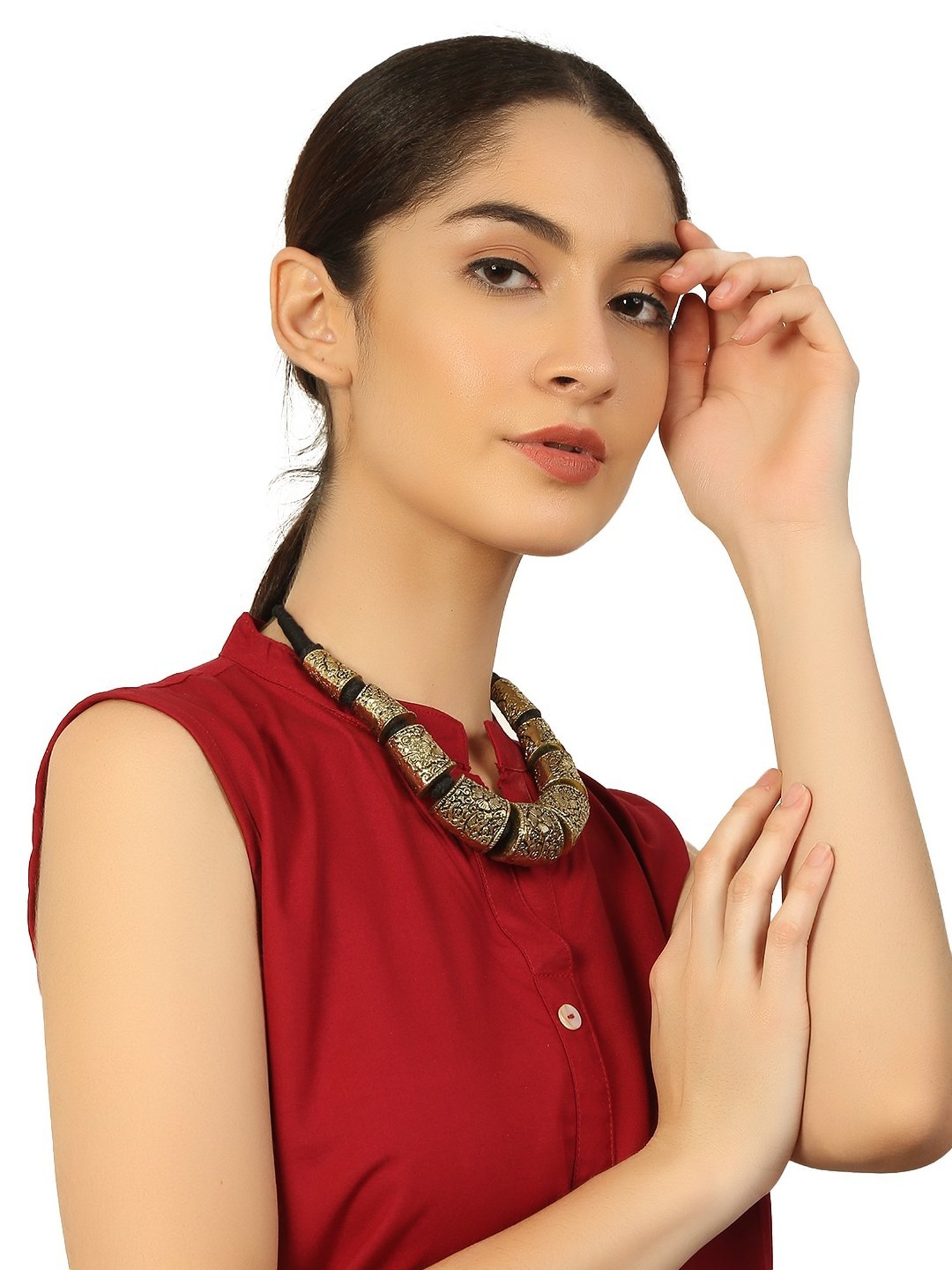Imli Street Golden Tone Handcrafted Thread Necklace