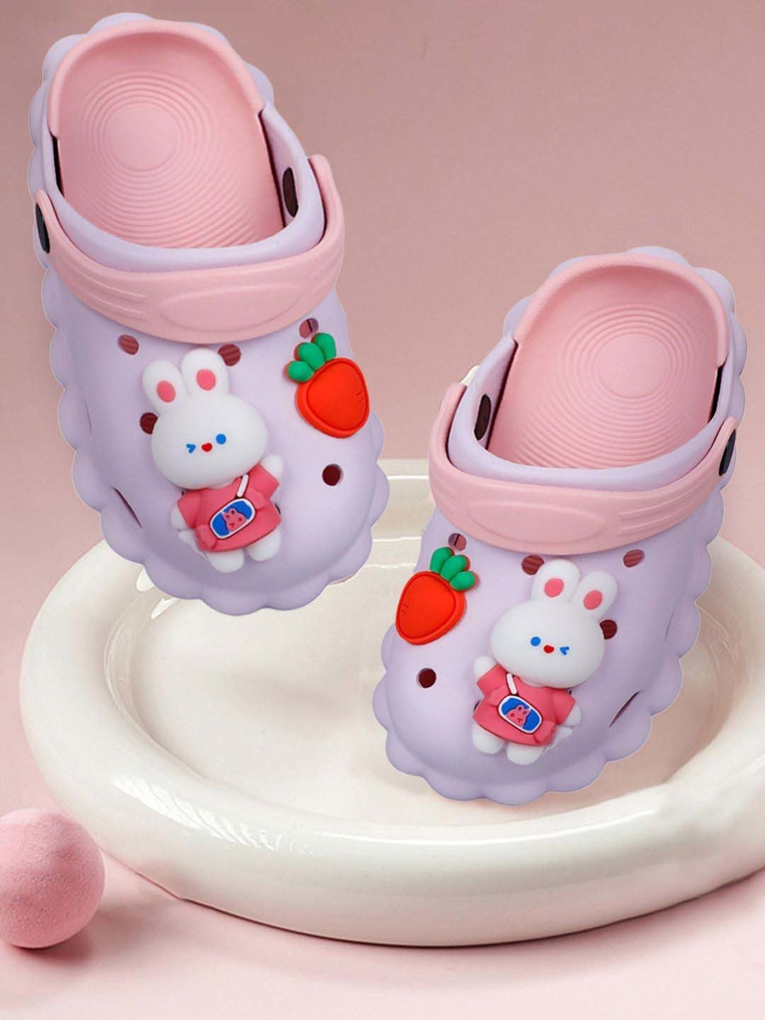 Baby Moo Kids Lilac & Red Hungry Bunny Applique Waterproof Anti-Skid Back Strap Clogs