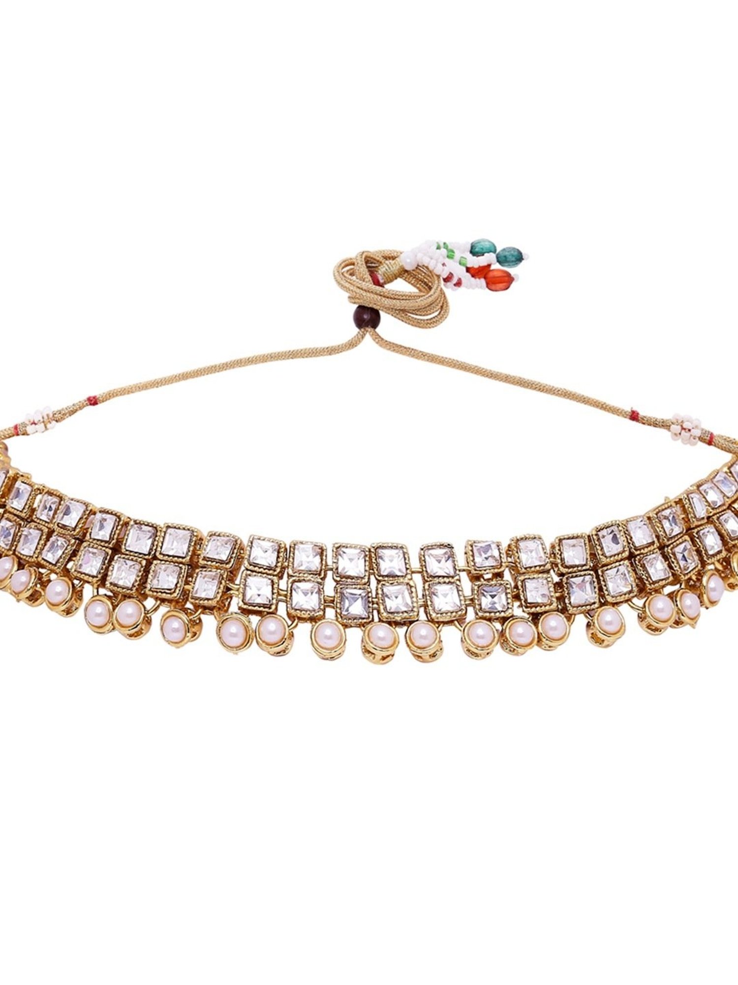 Oomph Gold Tone Kundan Studded Party Wear Indo Western Choker Necklace