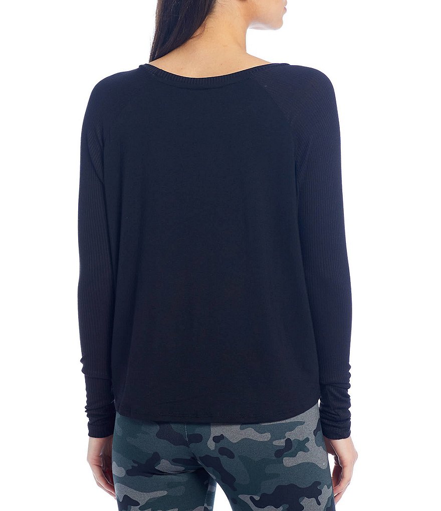 JALA Solid Rib Raglan Long Sleeve Scoop Neck Lounge Top