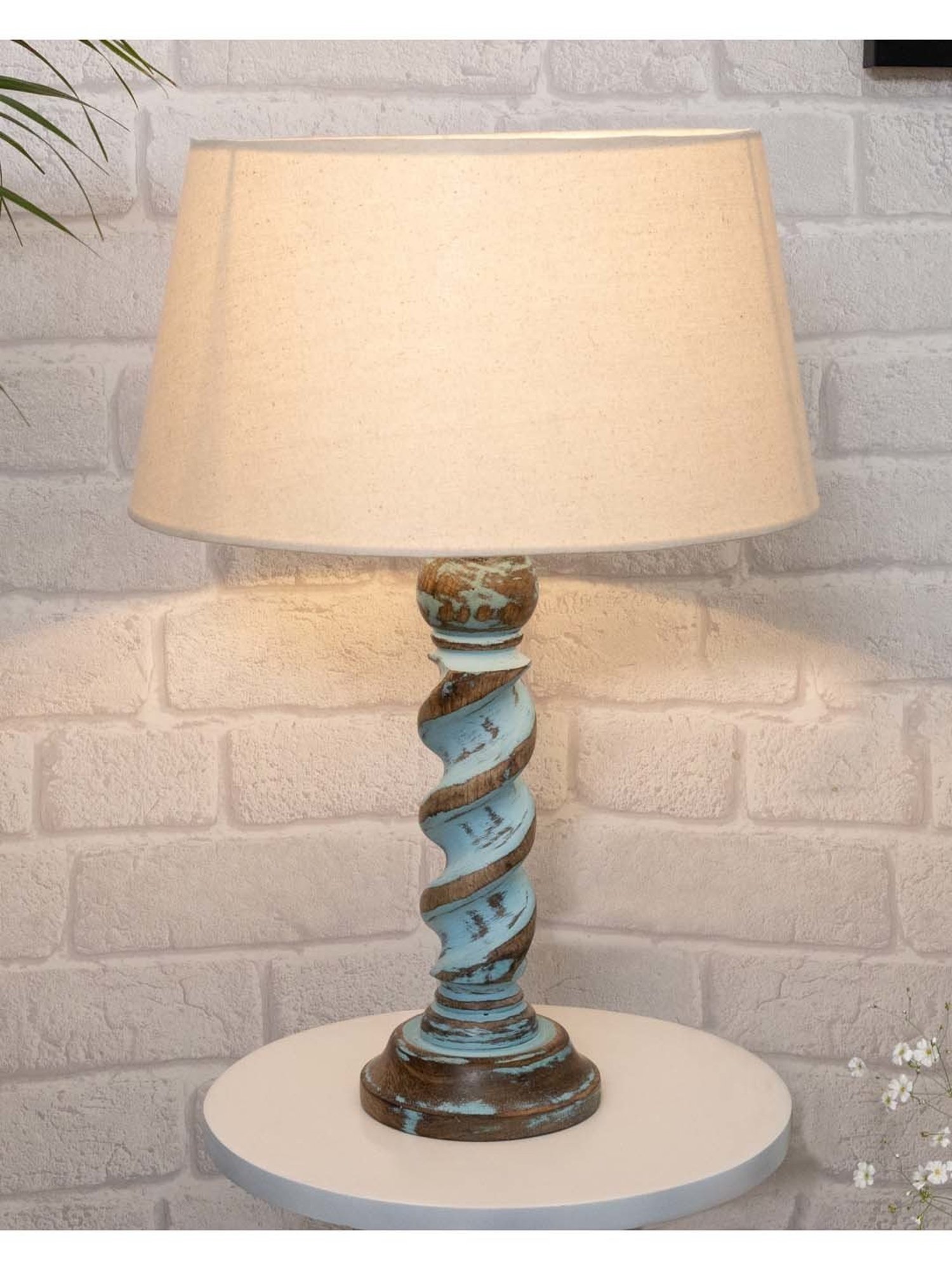 Homesake 'Signature Rustic Rope Distress' Beige & Turquoise Wood Table Lamp with Shade - Set of 1