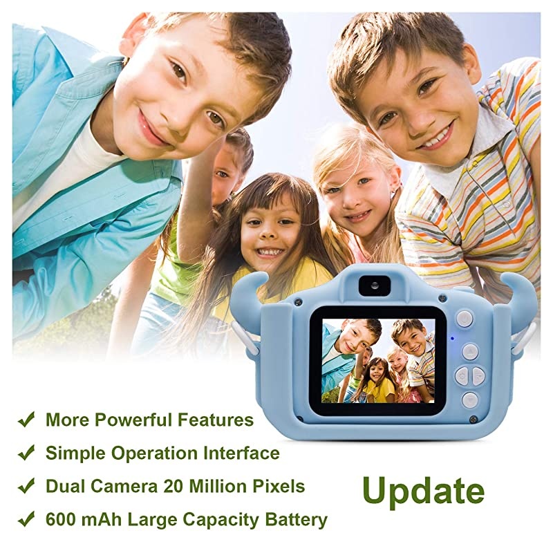 Digital Camera, Girls Birthday Toy Gifts for 4-13-Year-Old Children, Dual Lens 20.0MP Toddler Cameras, Child Camcorder Video Recorder 1080P IPS 2.0 Inch with 32G TF Card, Cow Soft Silicone Case