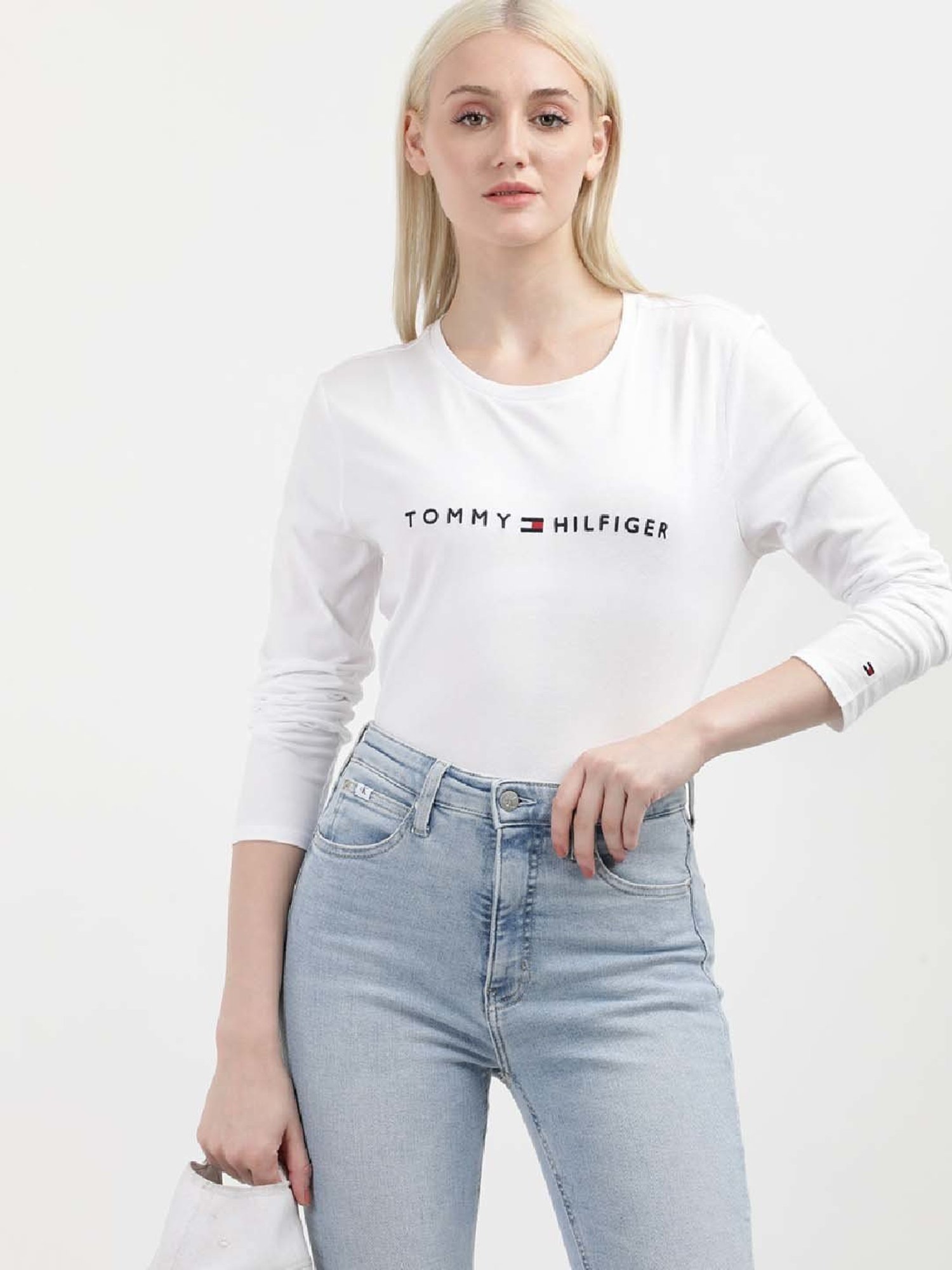 TOMMY HILFIGER White Cotton Logo Print T-Shirt