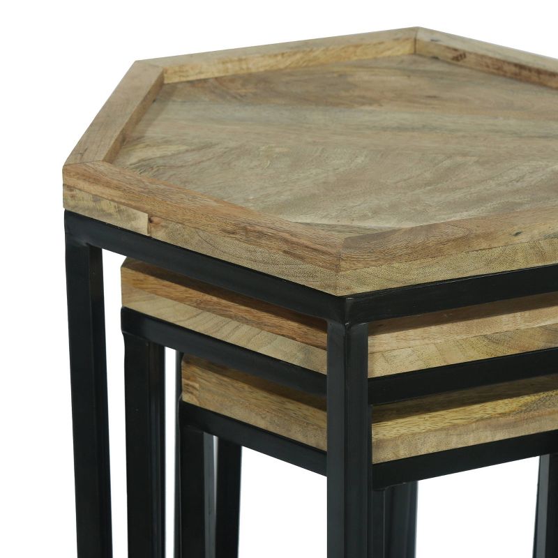 Set of 3 Morella Modern Industrial Handcrafted Mango Wood Nested Side Tables Natural/Black - Christopher Knight Home