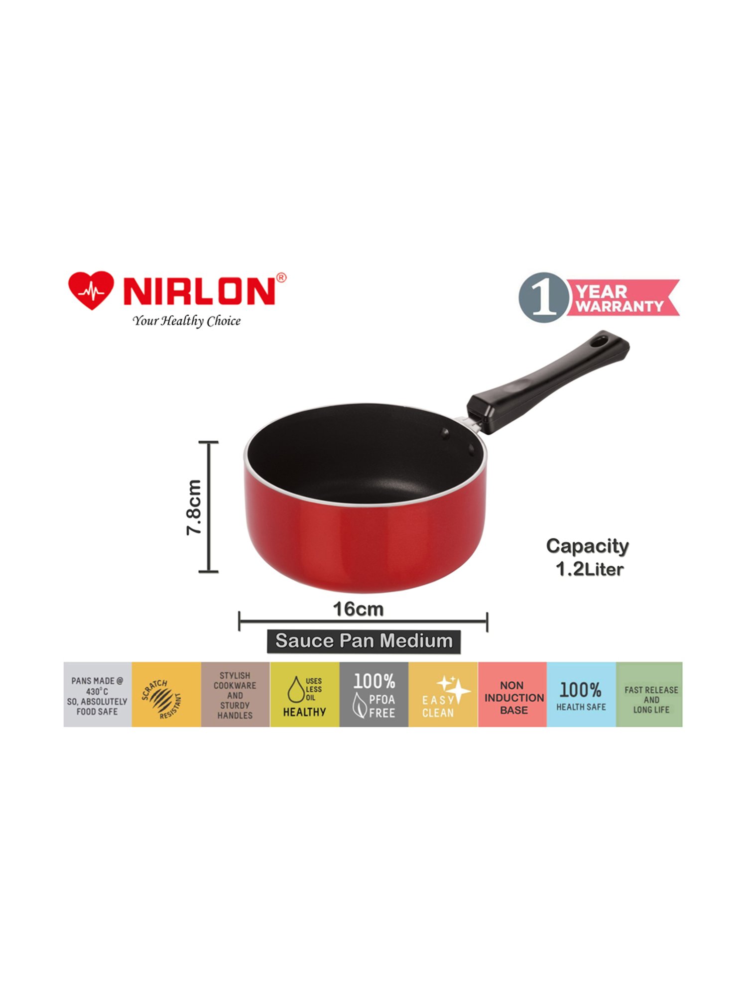 Nirlon Non-Stick Red Aluminium Kitchenware Item Tawa & Sauce Pan Combo Set