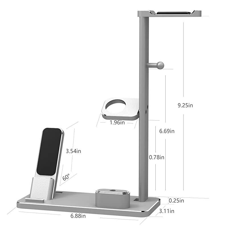 Watch Stand Compatible for Apple Phone Dock Stand Station Headphones Stand Headset Dock for Apple Watch Series 2/1 AirPods Phone Xs X Max XR 7 7plus 6s 6plus iPad (Silver)