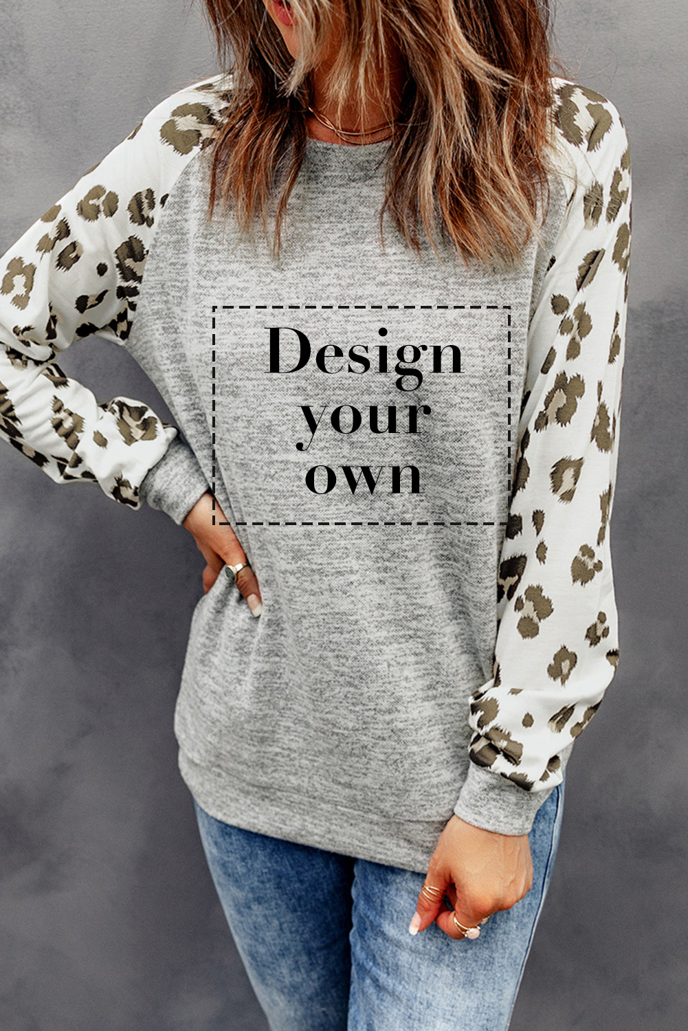 Blank Sweatshirt - Black Plaid Leopard Print Patchwork Long Sleeve Top Customized