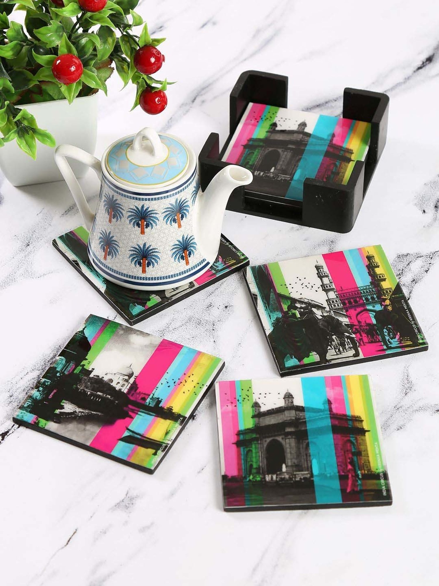 India Circus by Krsnaa Mehta Multicolor Mdf Agra Daily Table Coaster - Set of 6