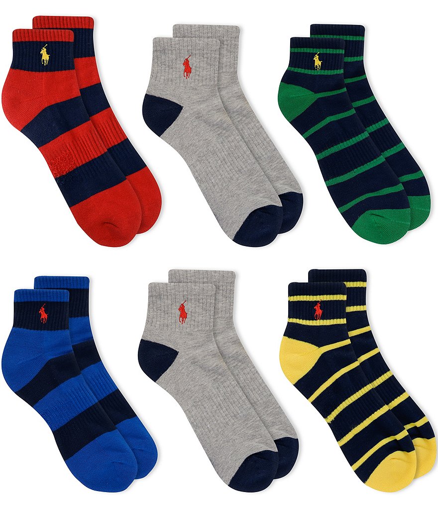 Polo Ralph Lauren Rugby Stripe Quarter Top Socks 6-Pack