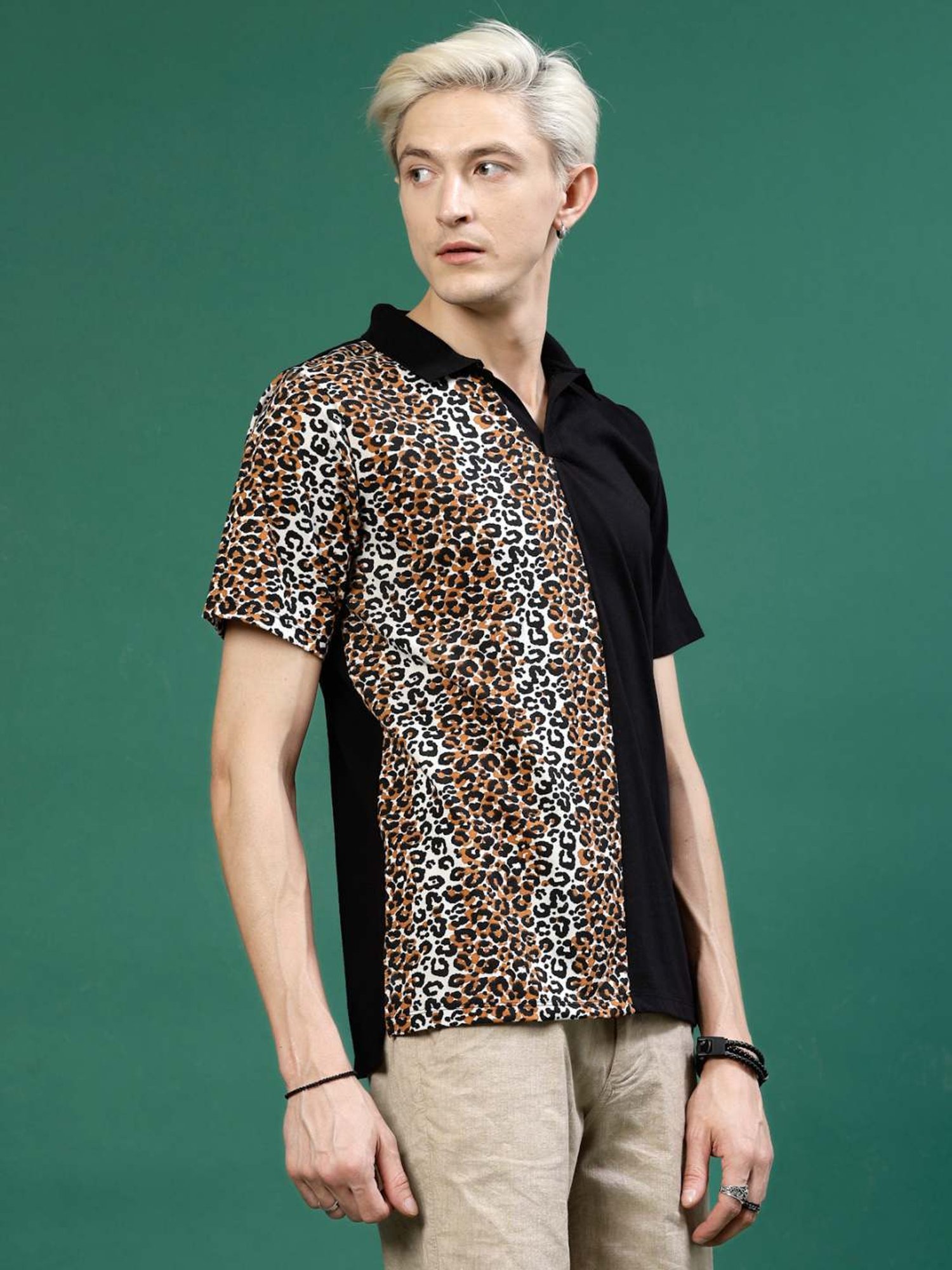 Rigo Black Cotton Slim Fit Printed Polo T-Shirt