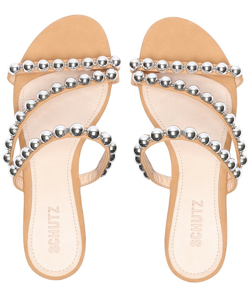 Schutz Aurelia Studded Suede Flat Slide Sandals