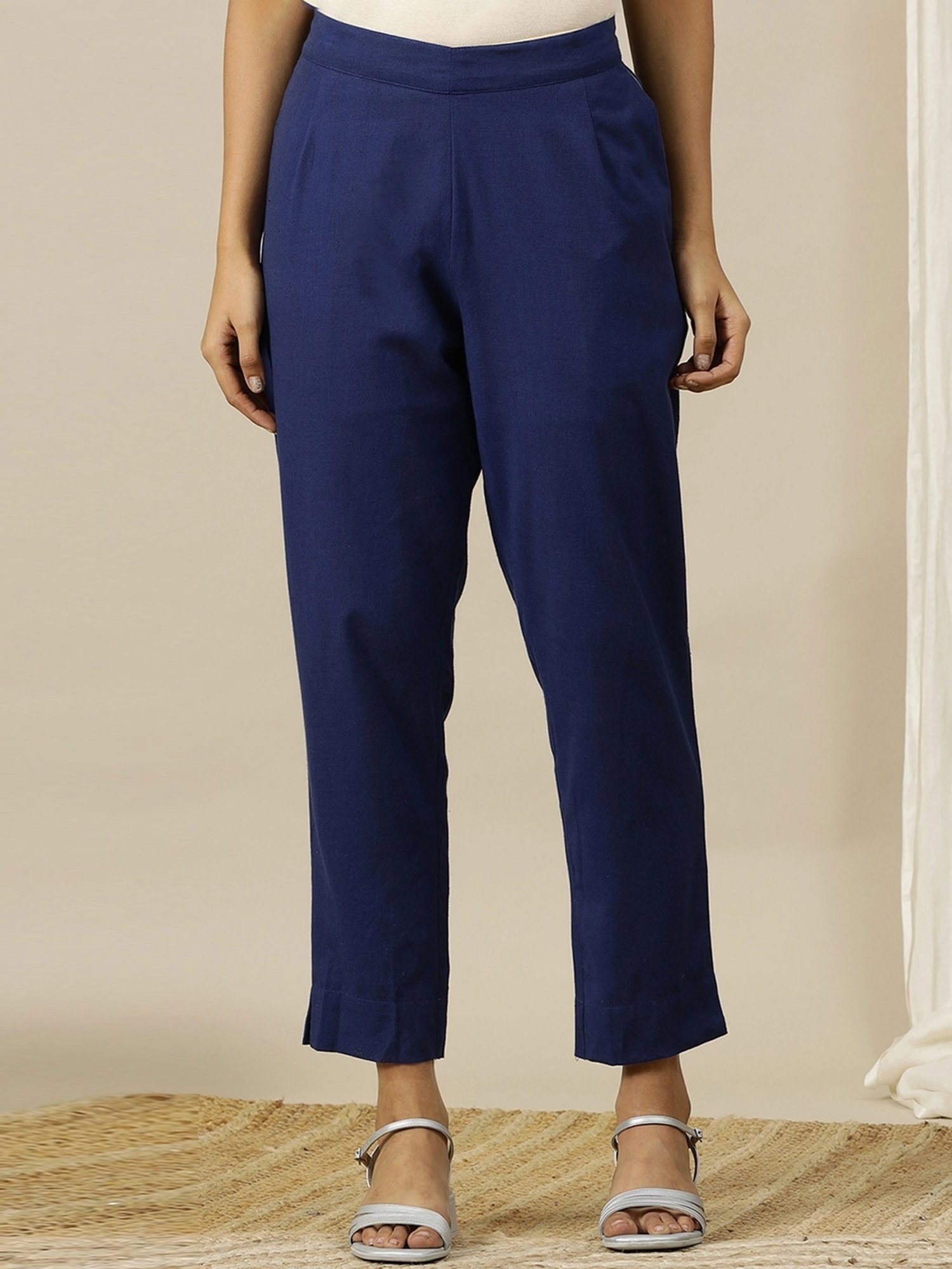 Aurelia Blue Cotton Plain Pants