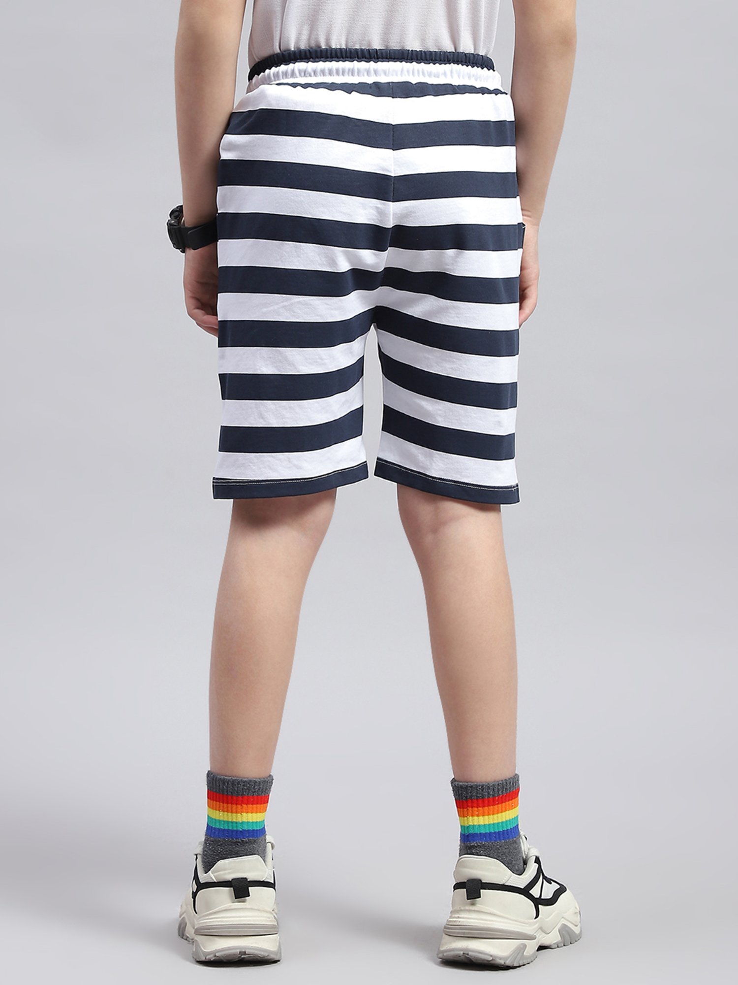 Monte Carlo Kids White & Navy Striped Bermuda