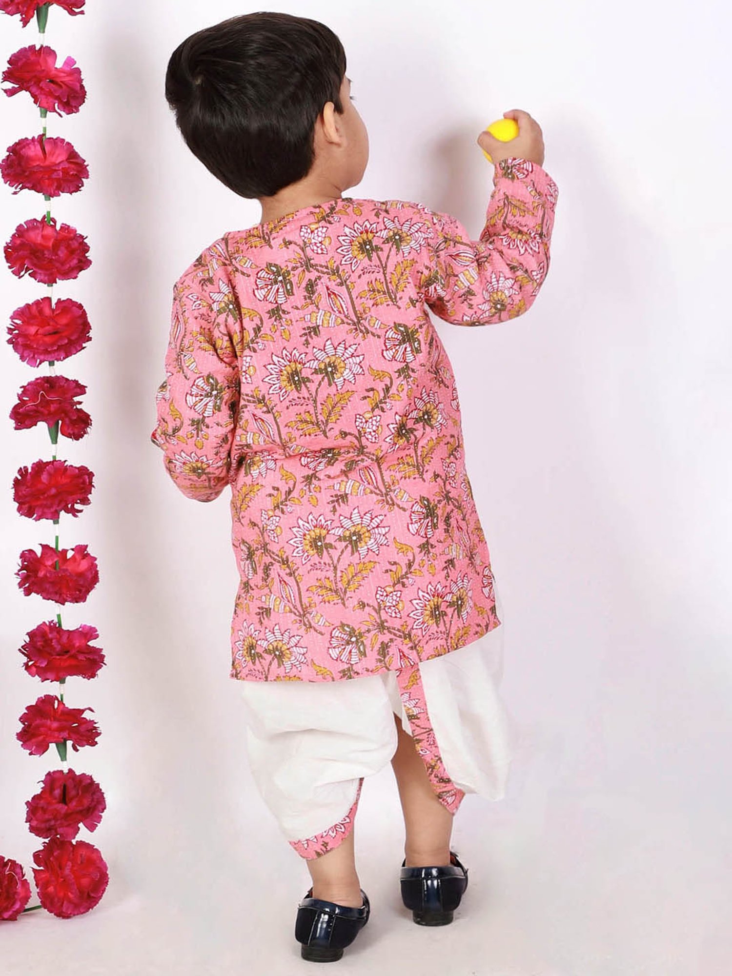 Little Bansi Kids Pink & White Embroidered Kurta with Dhotis