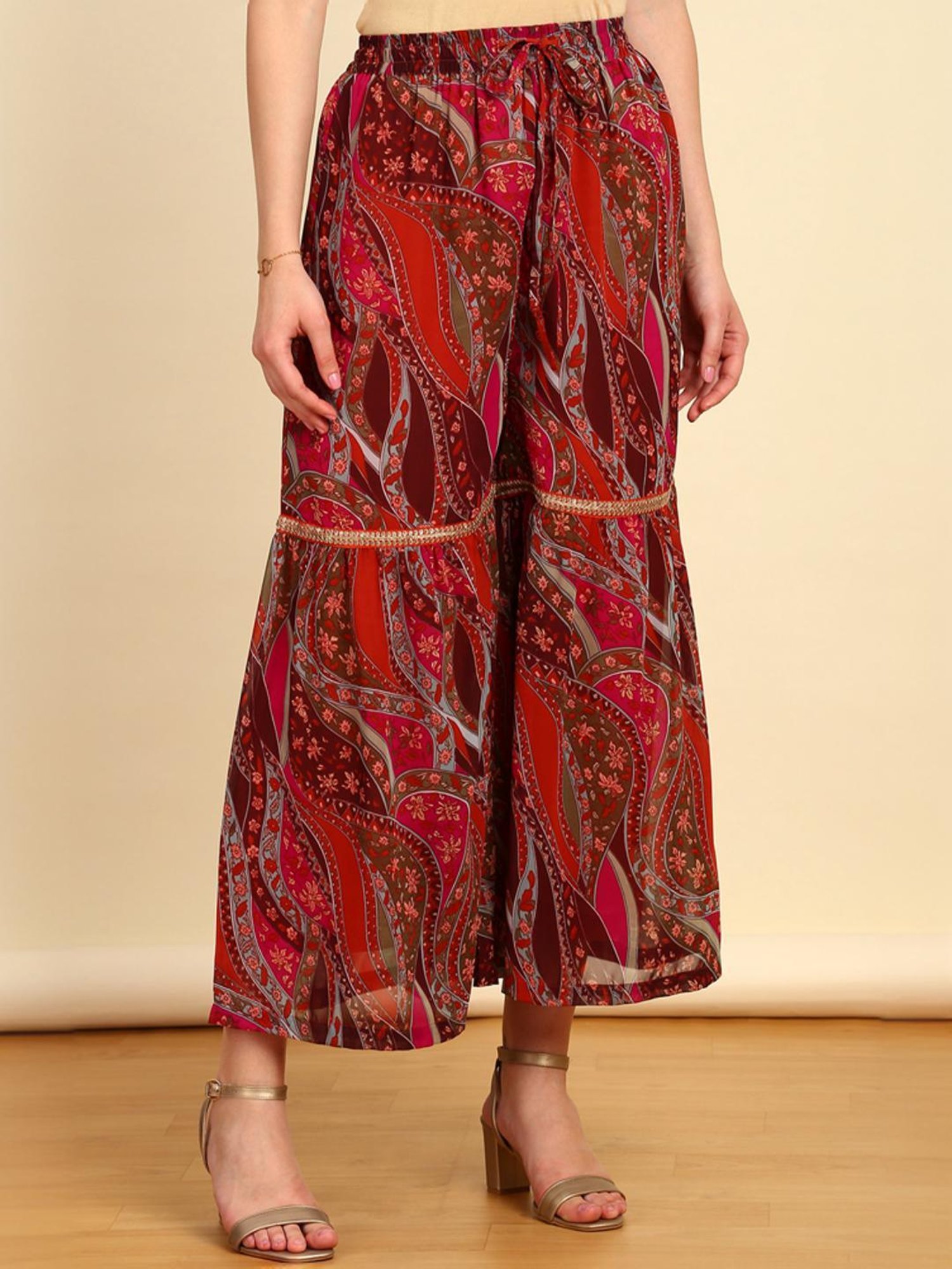 Soch Womens Fuchsia Floral Print Georgette Blend Co-Ord Set With Sequins