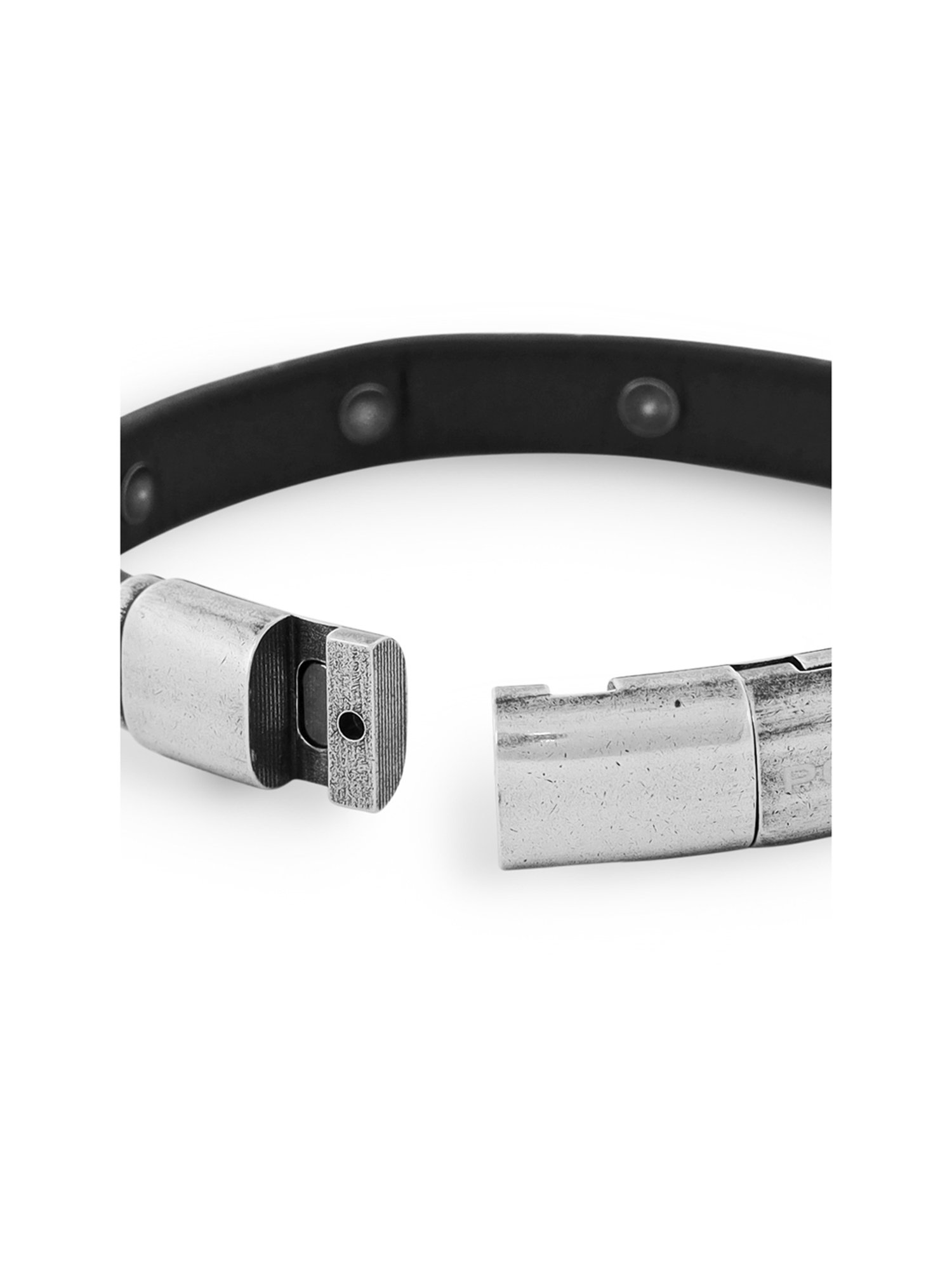 Police Silver-Plated Calama Black Bracelet for Men