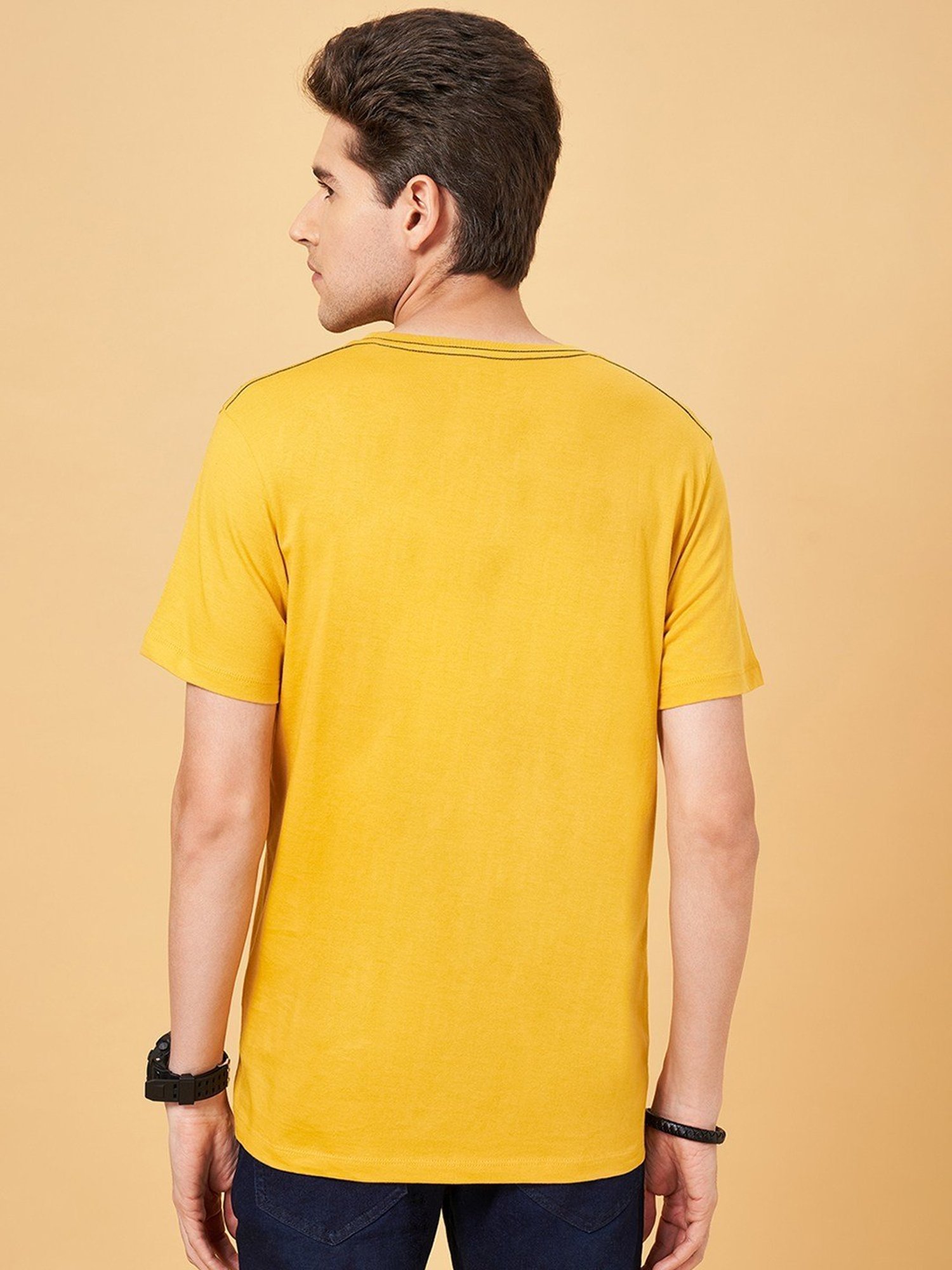Sf Jeans By Pantaloons Mustard Slim Fit Printed T-Shirt