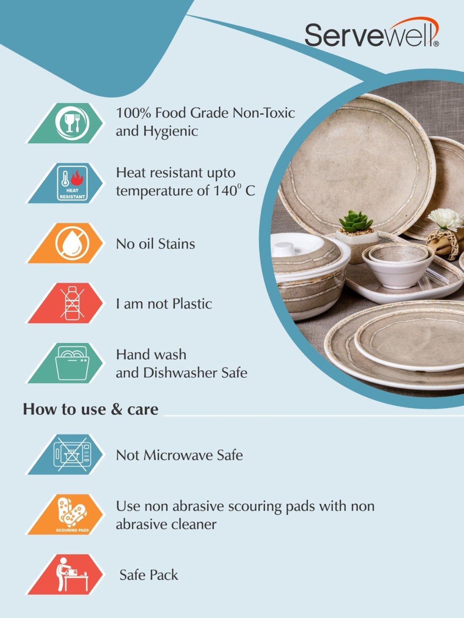 Servewell Beige Melamine Casserole with Lid - Set of 2