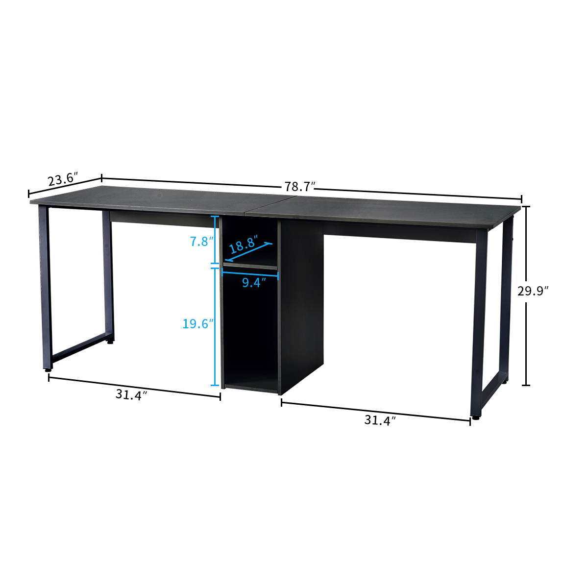 Gaming Desk 47.2" W x 23.6" D Office Computer Table, Black Gamer Workstation with 2 Cable Management Holes
