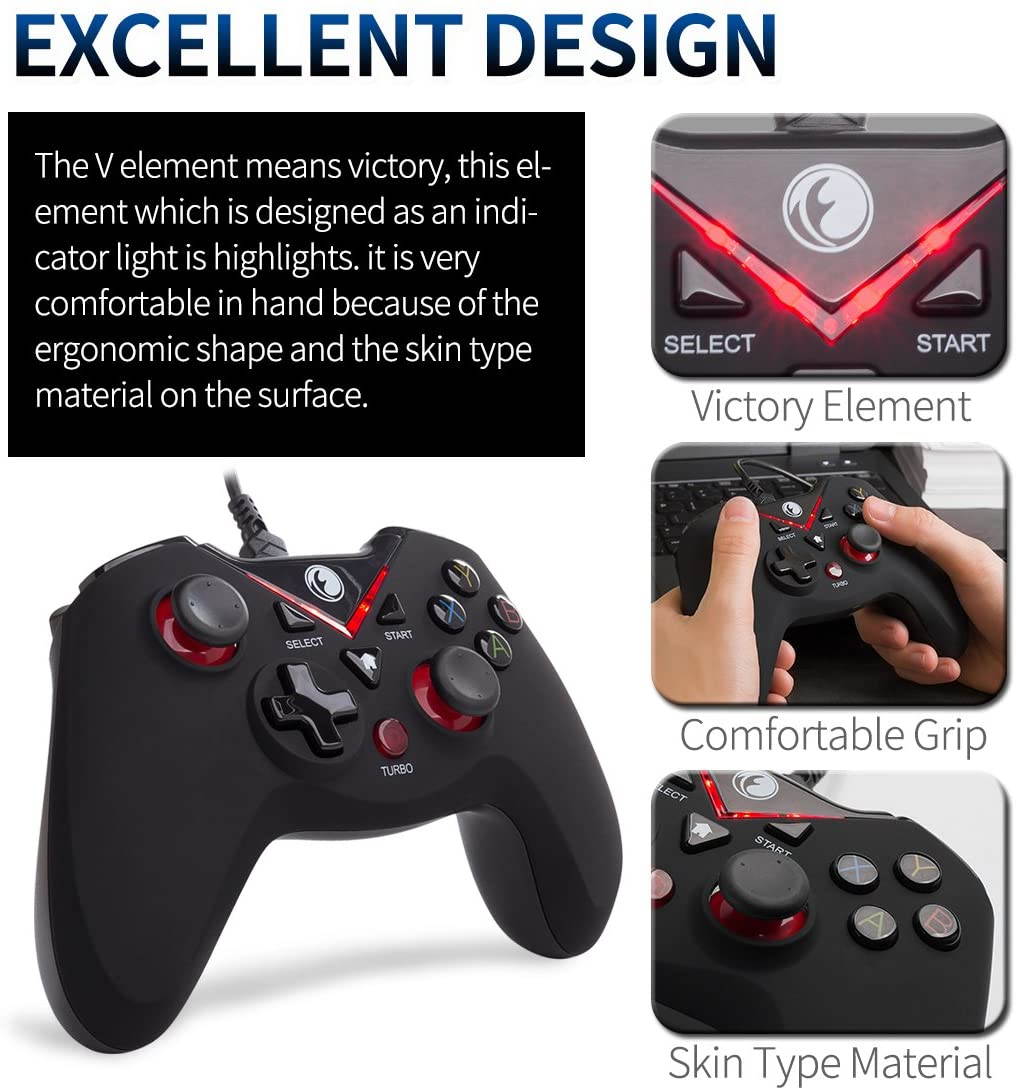 IFYOO-V108-Red V-one Wired USB Gaming Controller Gamepad Joystick for PC (Windows XP/7/8/10) & Steam & Android & PS3 - [Red]