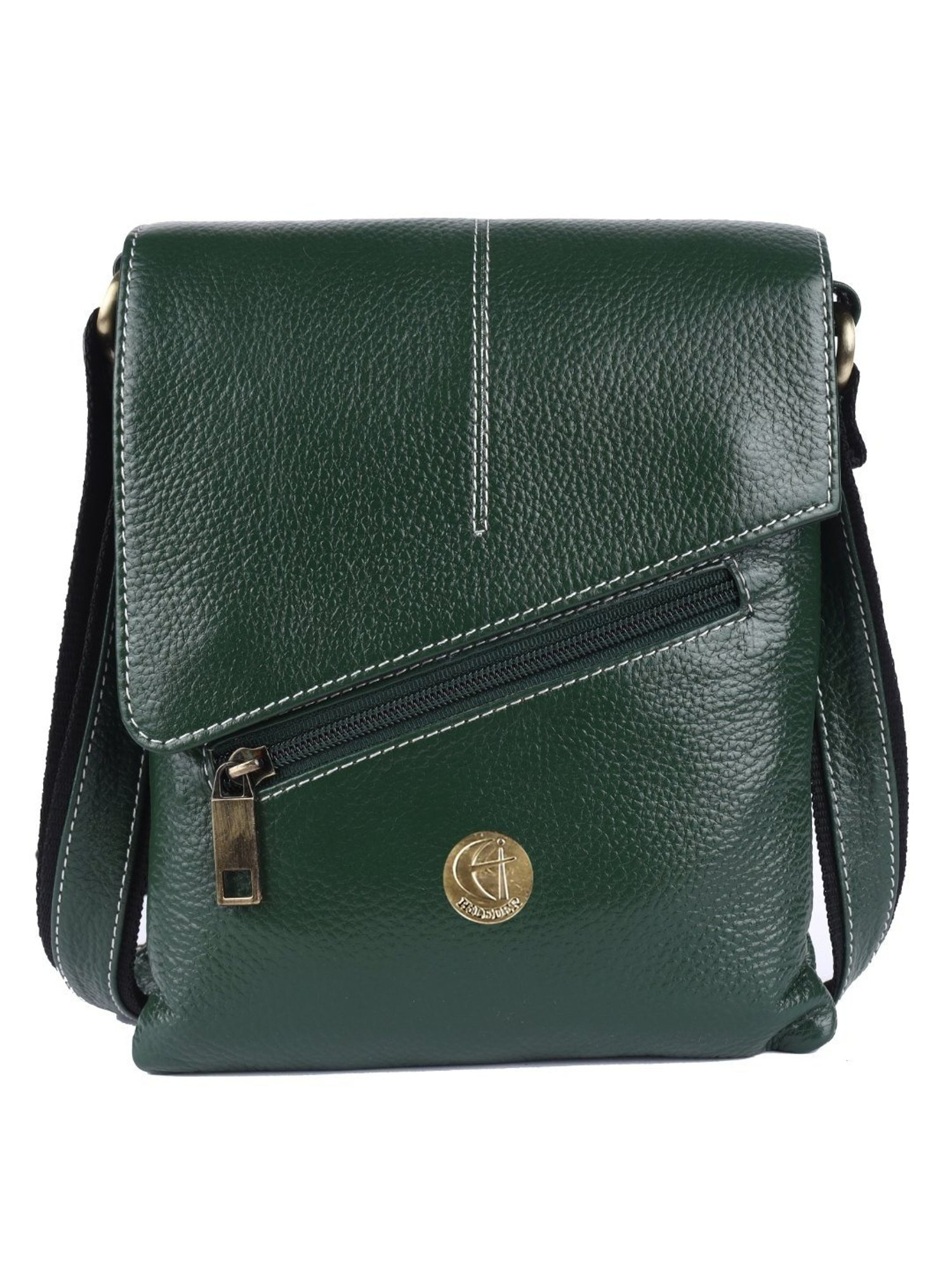 HiLEDER Green Textured Small Leather 8 inch Cross Body Bag
