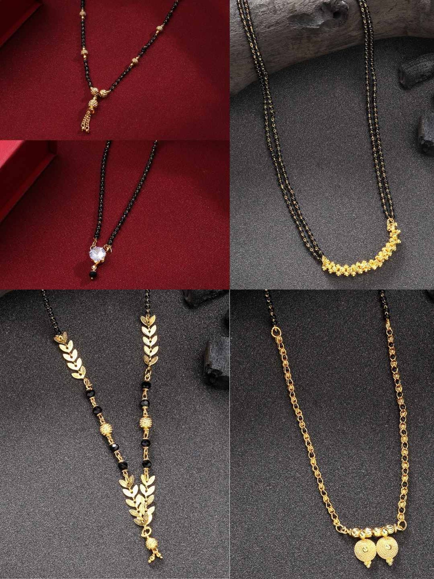 Abdesigns Gold-Plated American Diamond & Black Beaded Mangalsutra