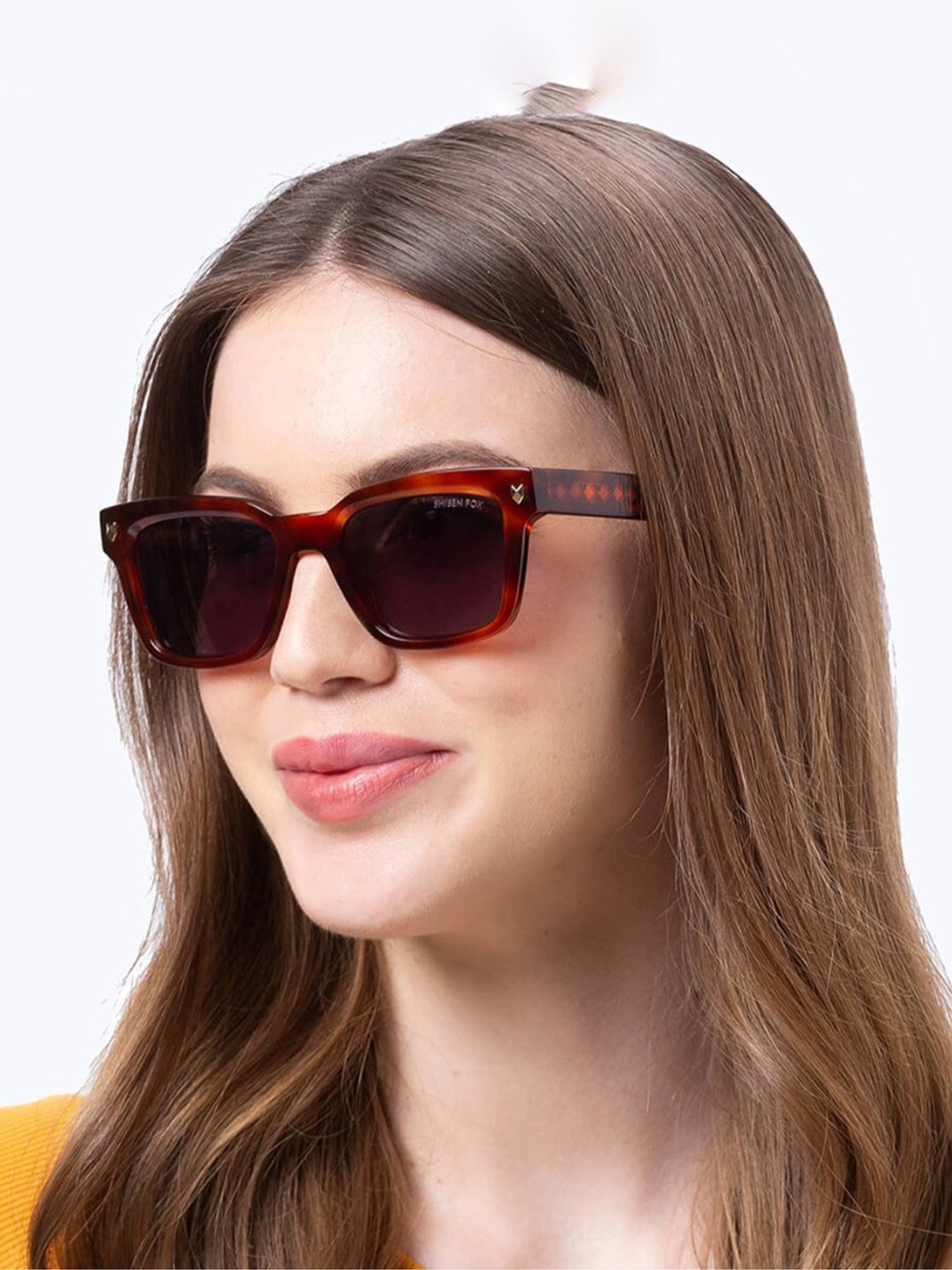 Shisen Fox Okinawa Havana Square Unisex UV Protection Sunglasses -52 mm