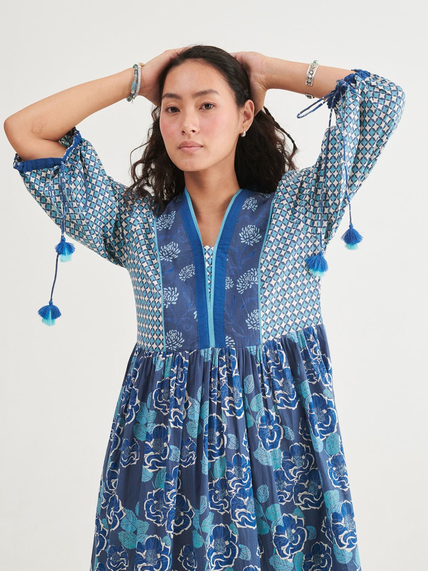 Prakriti Jaipur Indigo Floral Midi Dress