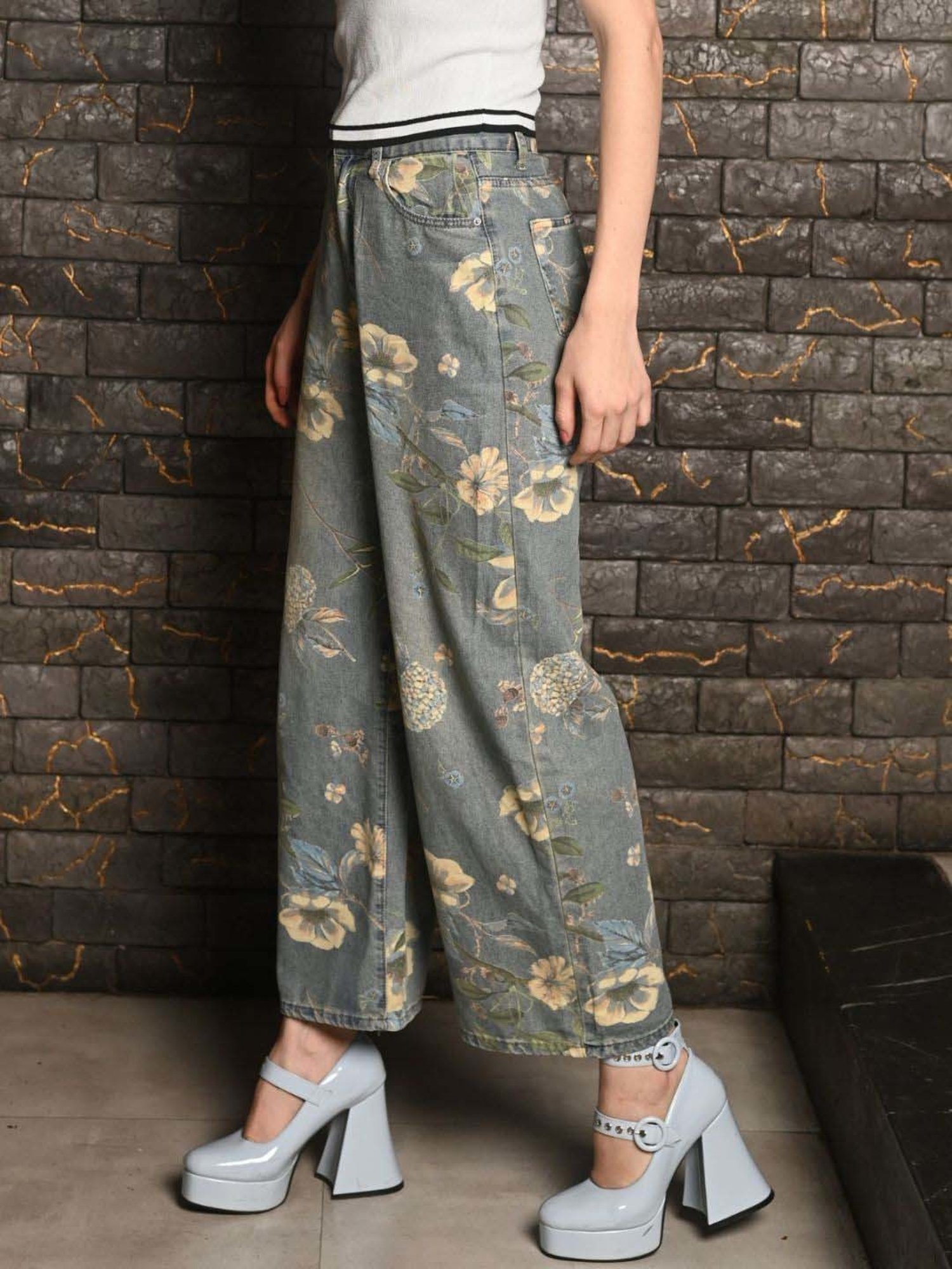 Odette Blue Printed Flared Pants