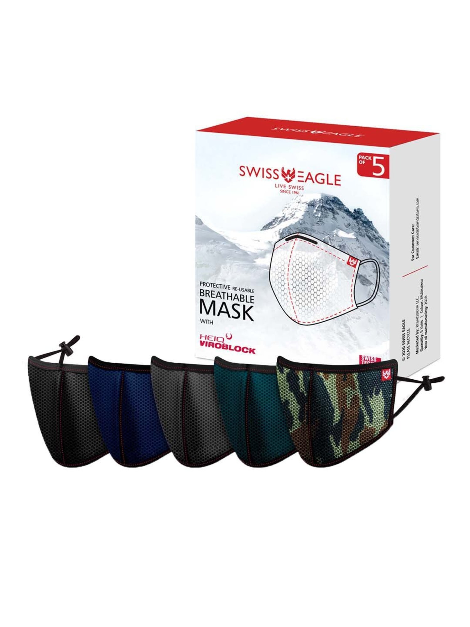 Swiss Eagle 6 Layered Reusable Face Mask - Pack of 5