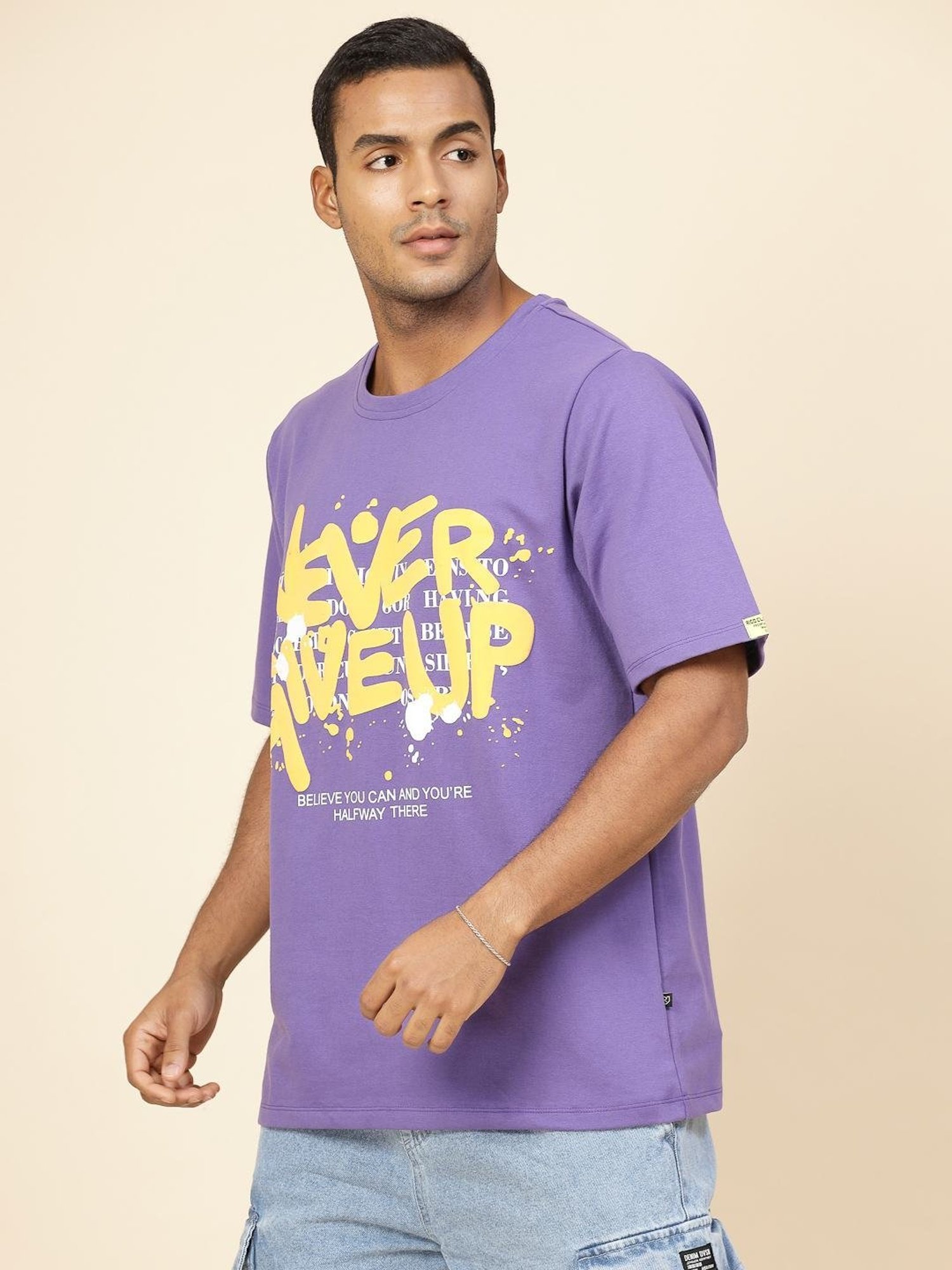 Rigo Purple Cotton Loose Fit Typography T-Shirt