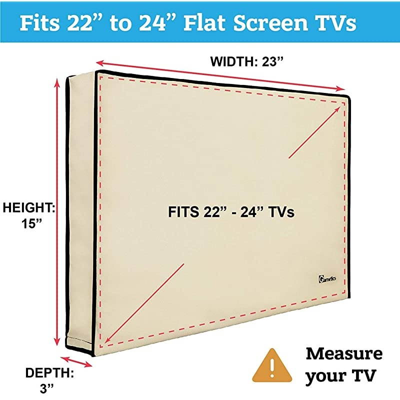TV Cover 22-24 inch - Universal Weatherproof Protector for Flat Screen TVs - Fits Most TV Mounts and Stands - Beige