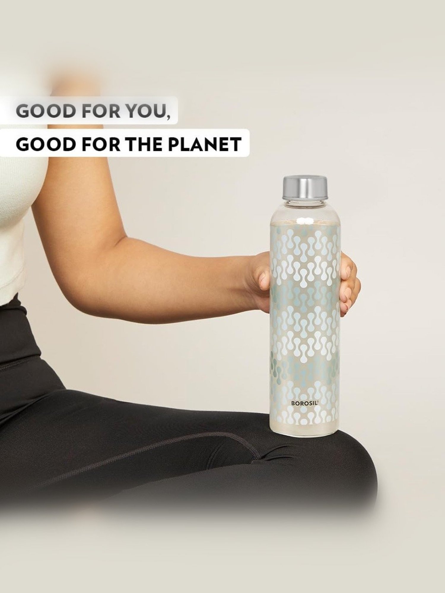 Borosil Water Bottle with Fridge Safe & Leakproof Set of 2 (Transparent, 550 ml)