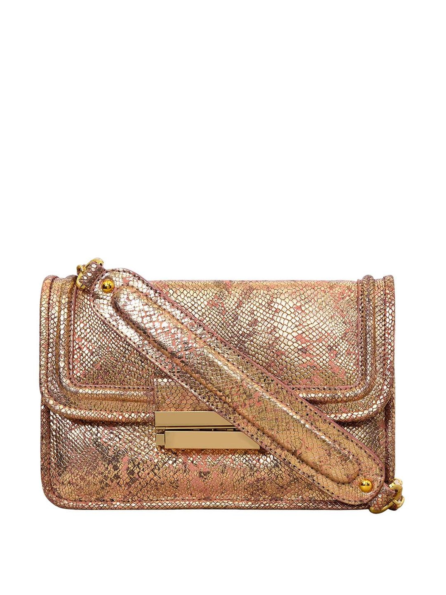 Eske Lucie Pink & Golden Textured Medium Sling Handbag