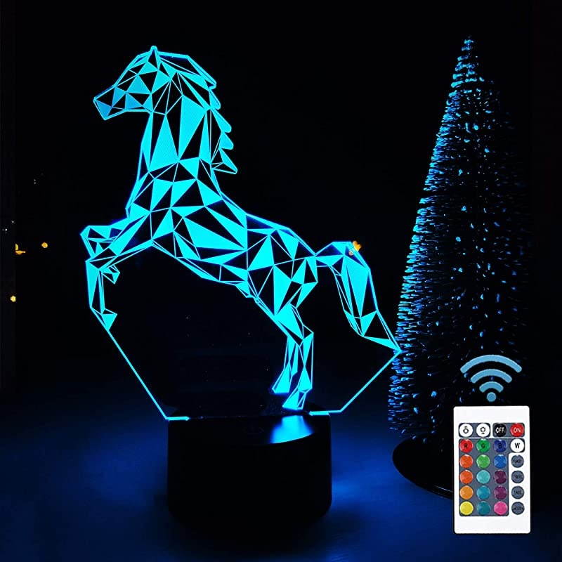 Horse 3D LED Lamp Night Light Projection with 16 Color Changing Baby Nursery Nightlight for Kids Room Home Decor Xmas Birthday Gifts